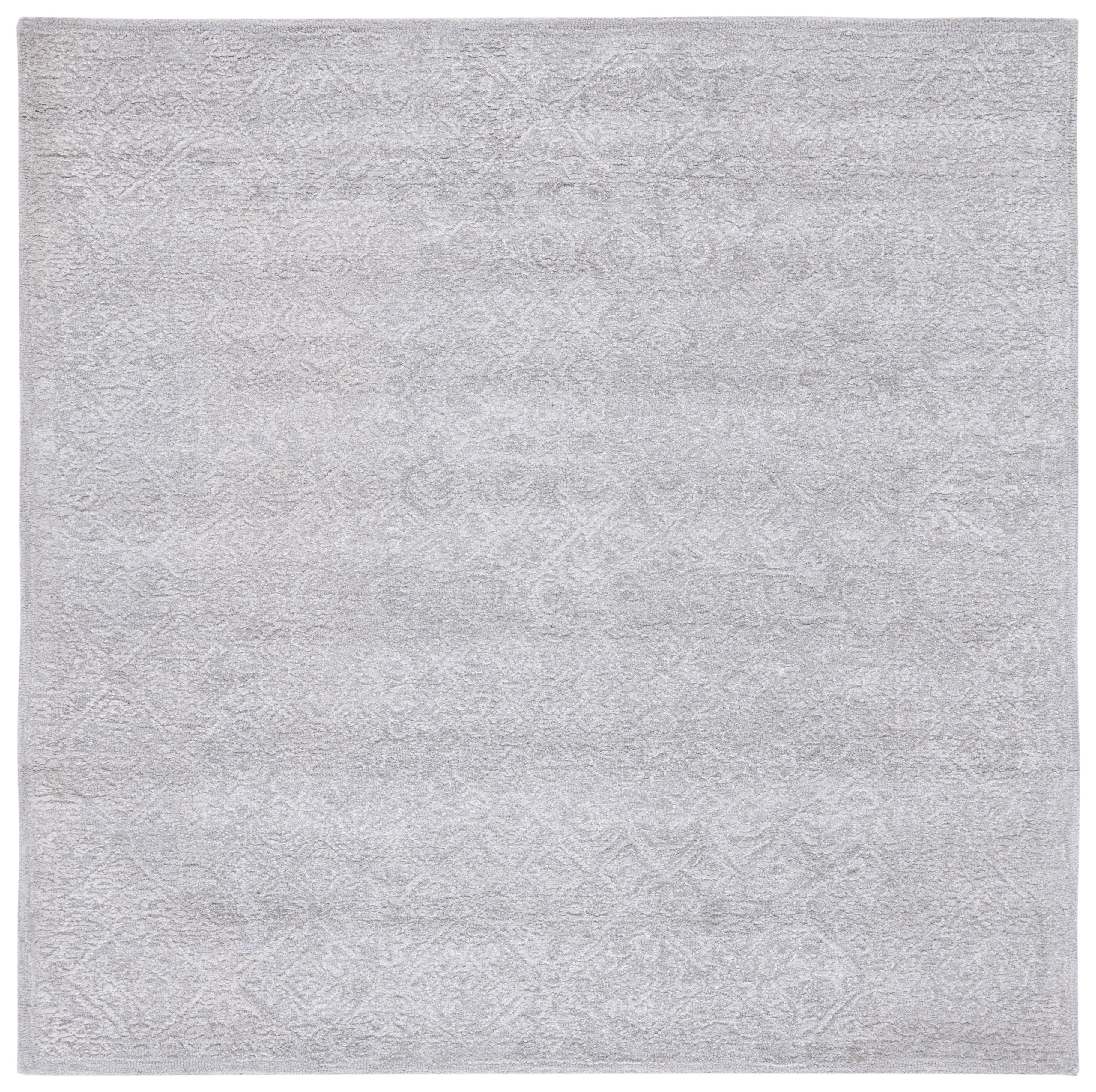 Gray Handmade Tufted Wool and Silk Square Rug