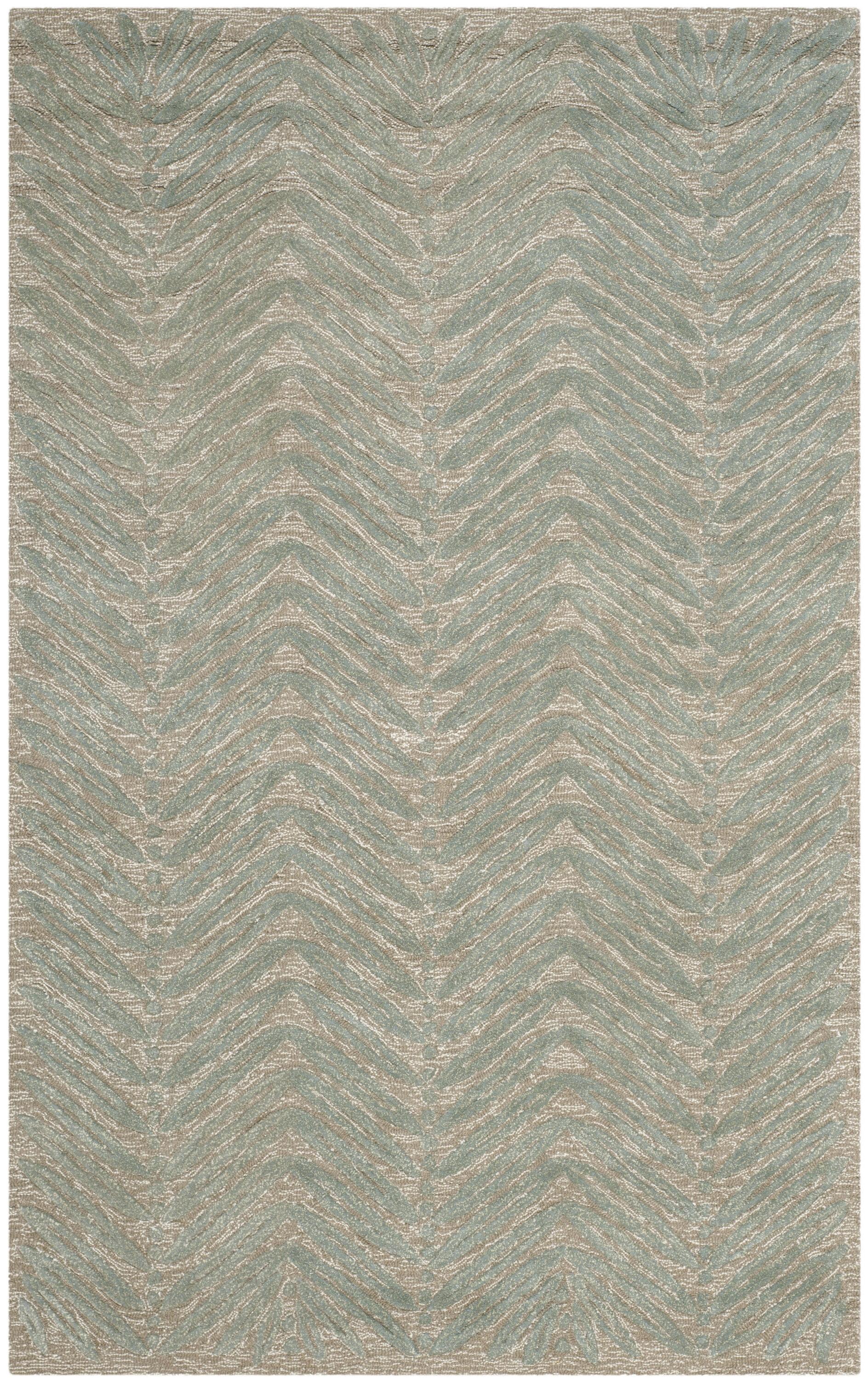 Handmade Striped Blue Wool-Viscose Blend Tufted Rug