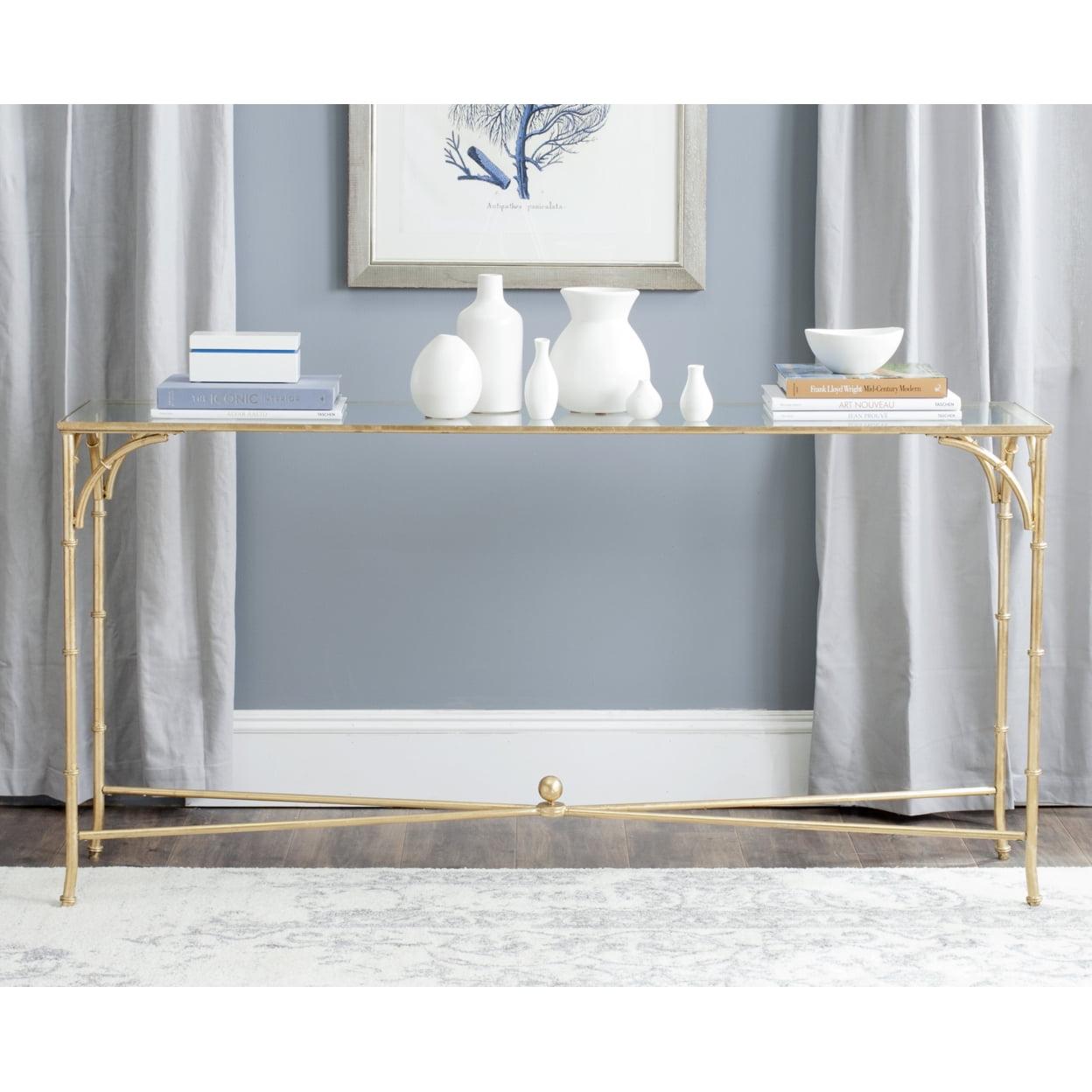 Maurice Gold and Glass X-Base Hallway Table