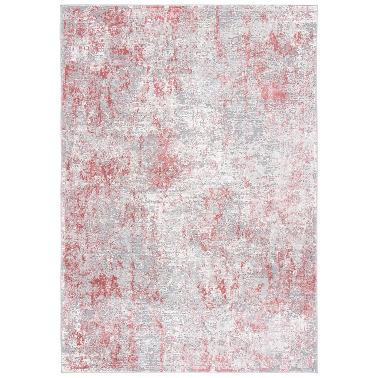 Gray and Pink Flat Woven Synthetic Area Rug 8' x 10'