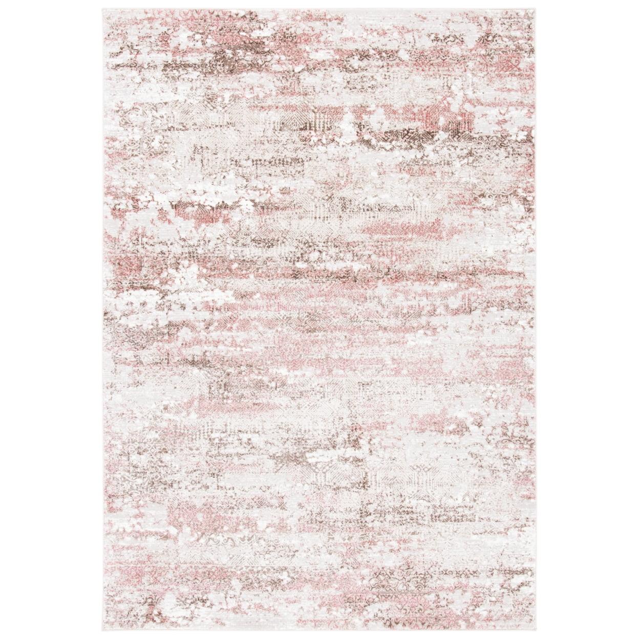 Abstract Elegance Beige & Pink Synthetic 4' x 6' Area Rug