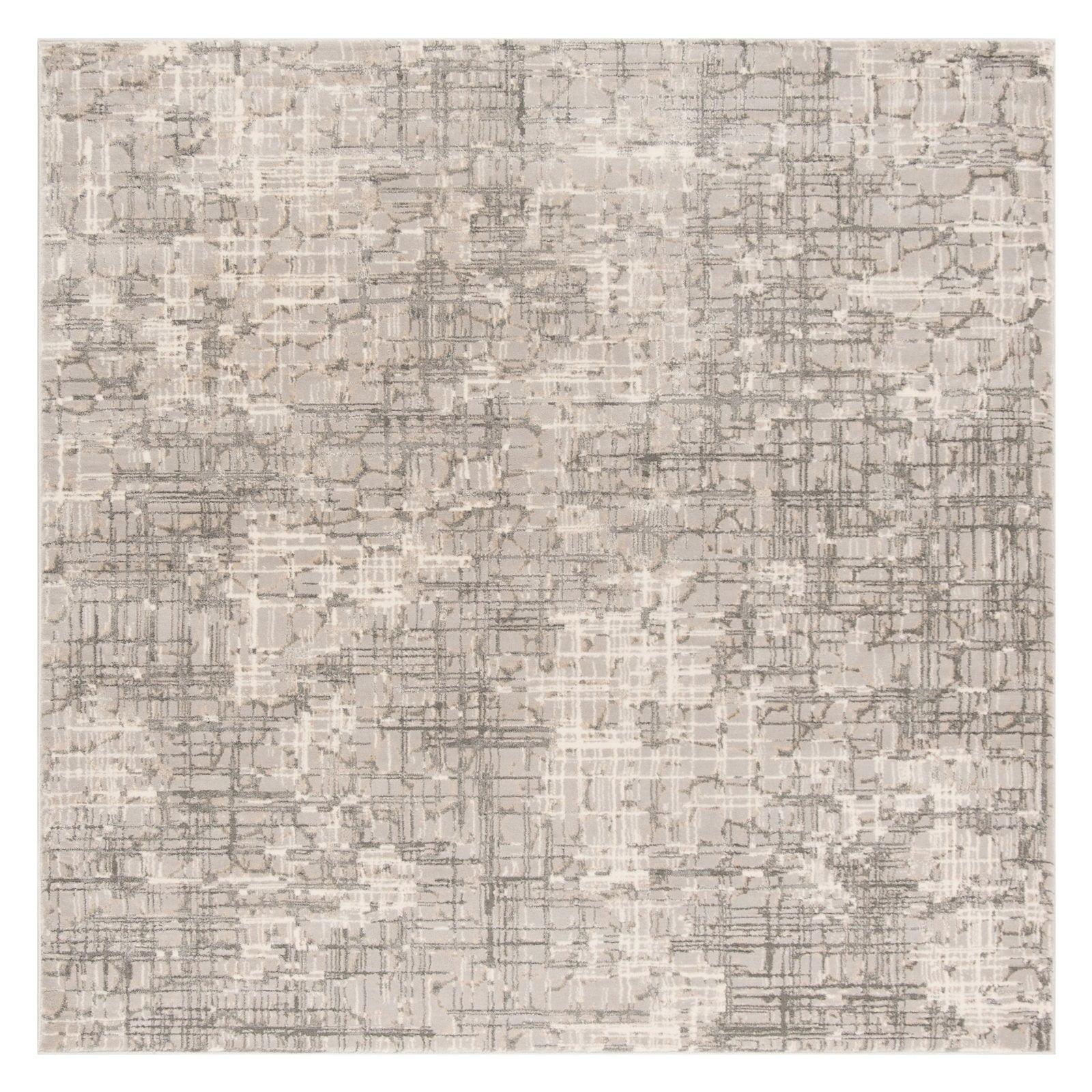 Gray Abstract Low Pile Square Area Rug