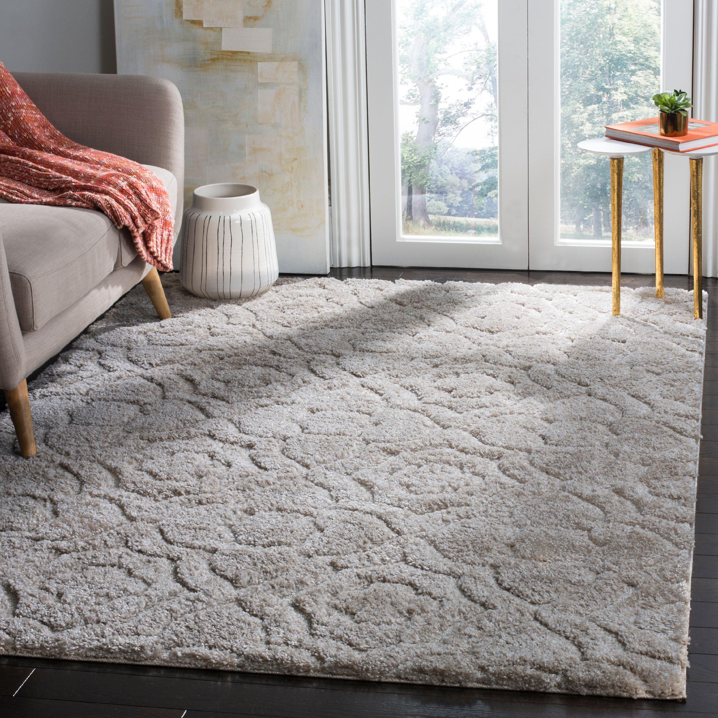 Gray and Cream Square Shag Area Rug 6'7"