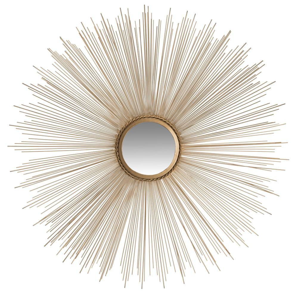 SAFAVIEH Metallic Frame Round Sunburst Mirror, Gold