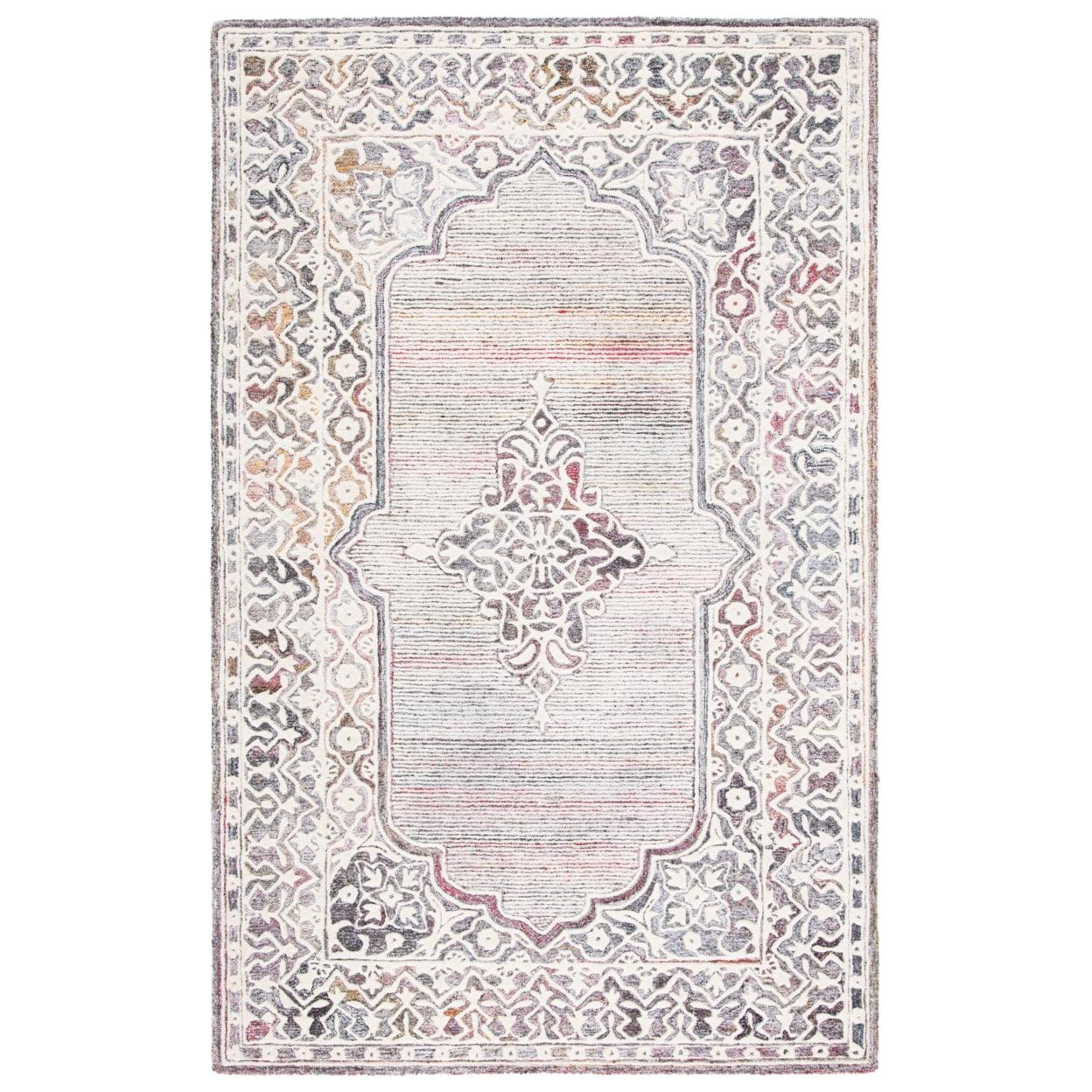 Hand-Tufted Red and Ivory Wool Square Rug