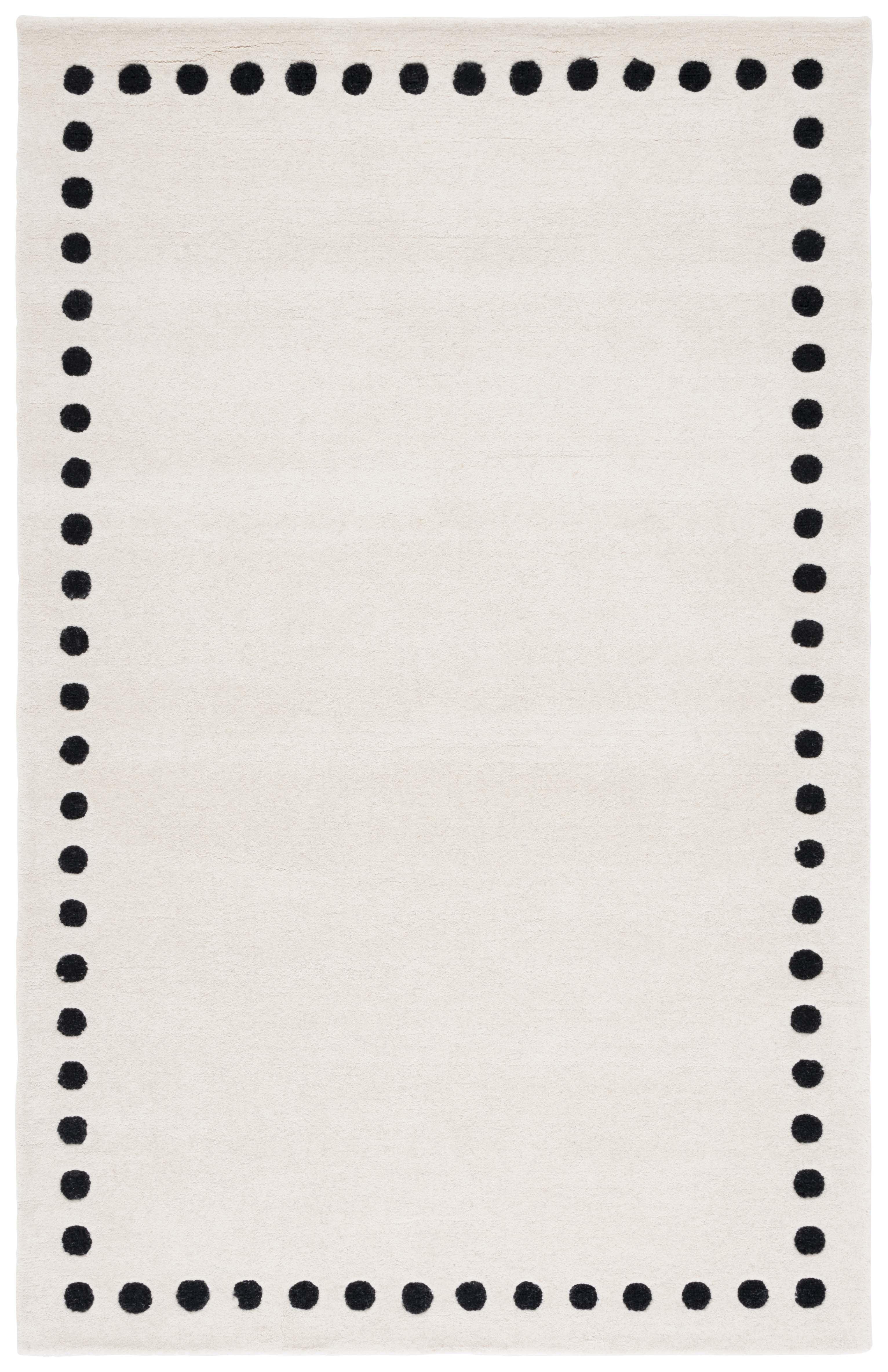 Ivory and Black Tufted Handmade Wool Area Rug, 3' x 5'