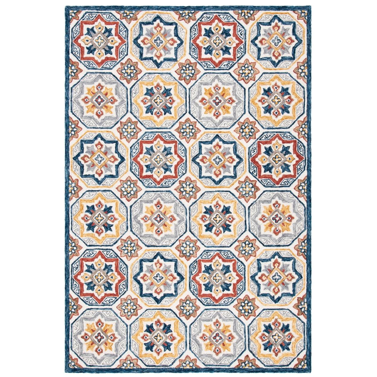 Ivory and Multicolor Hand-Tufted Wool Area Rug