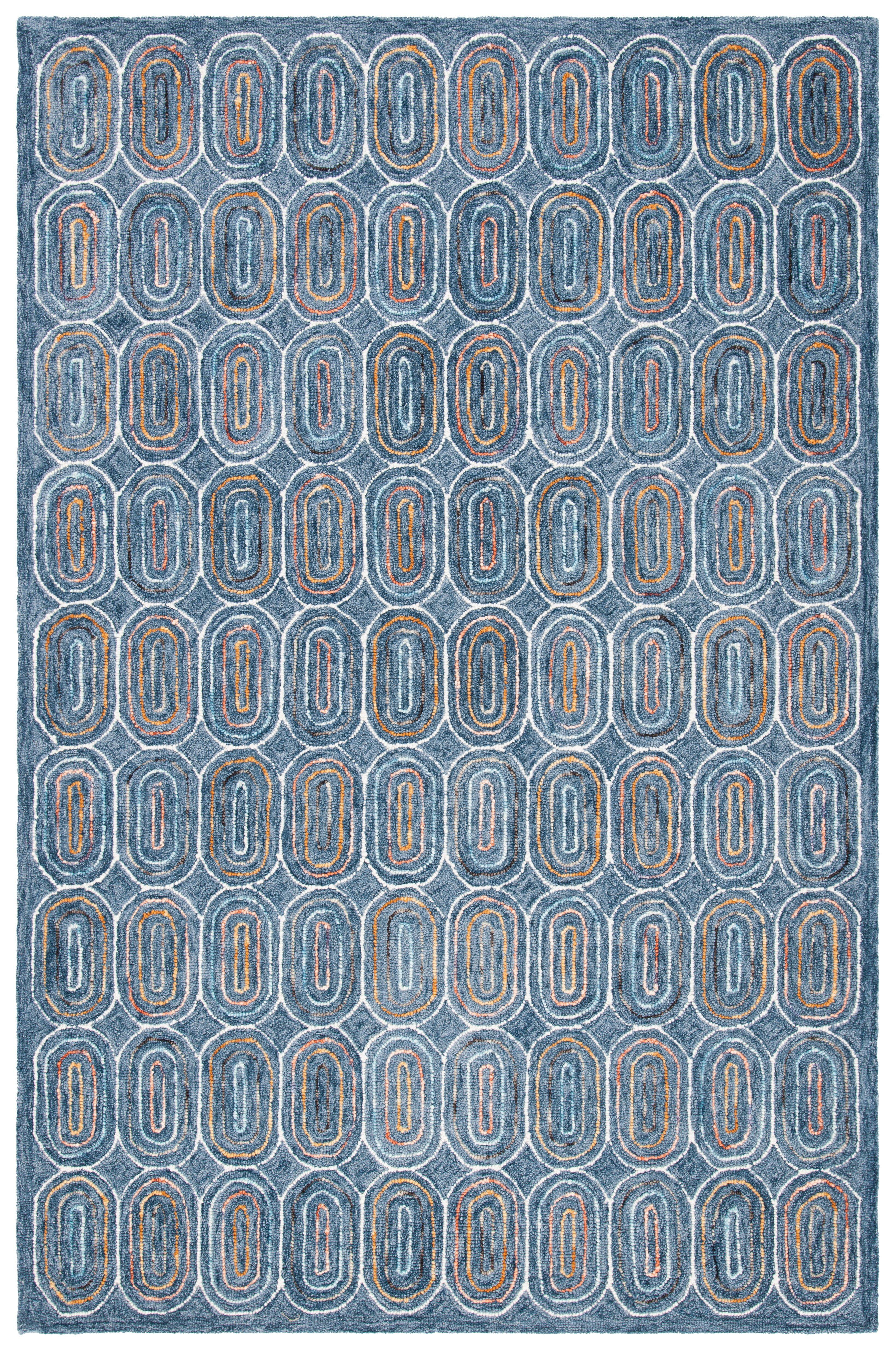 Blue Geometric Hand-Tufted Wool Area Rug, 5' x 8'