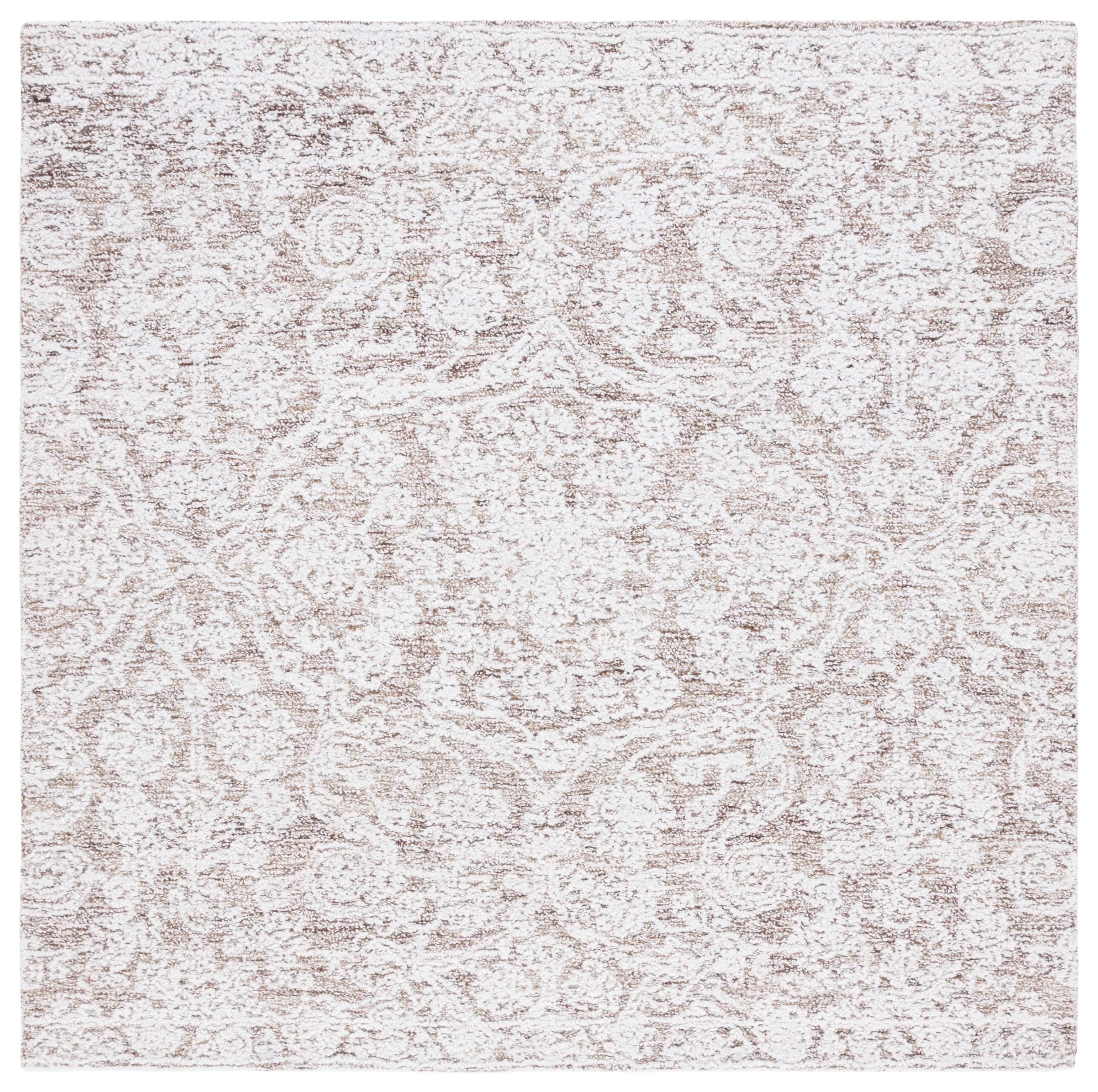 Ivory and Beige Hand-Tufted Wool Square Rug