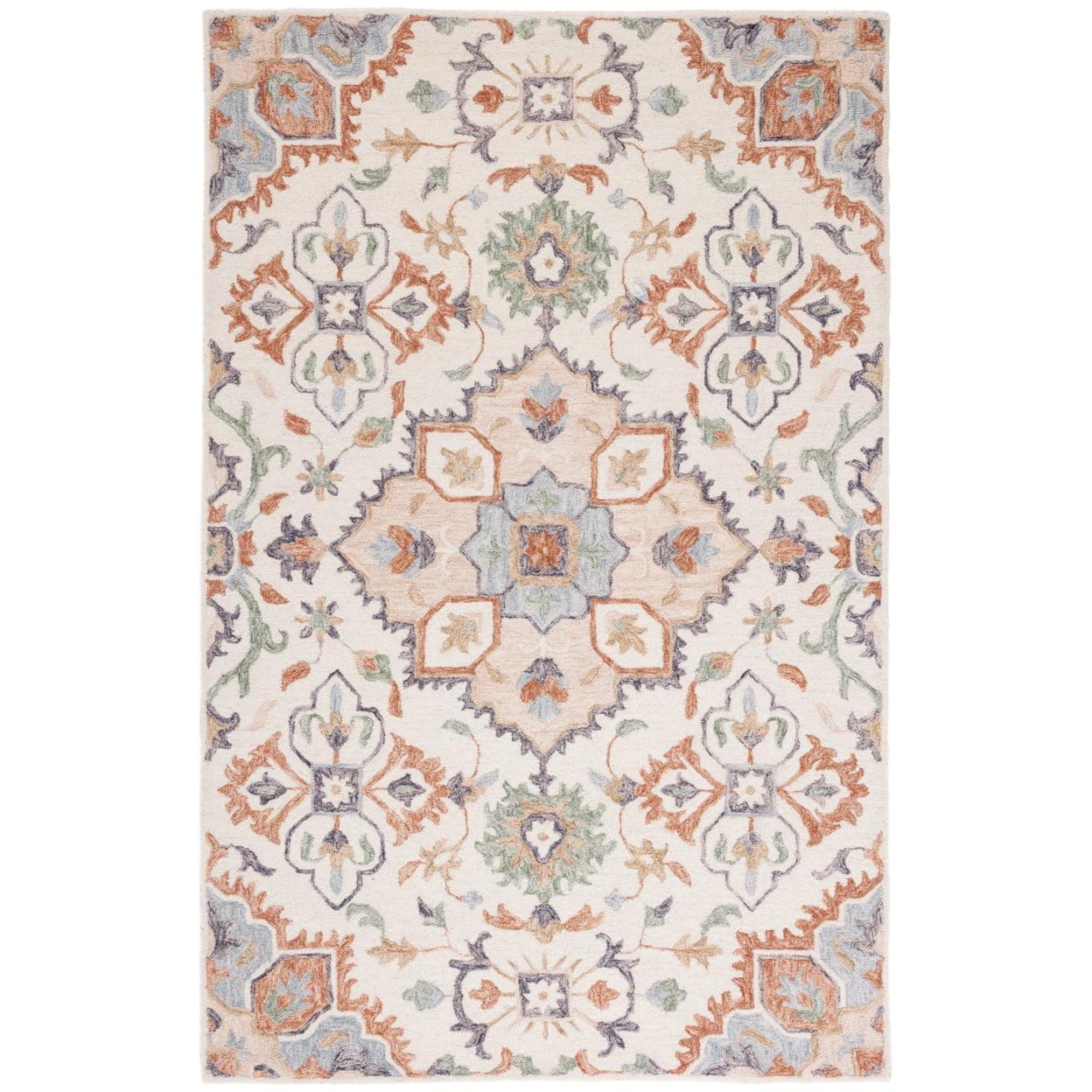 Ivory and Green Hand-Tufted Wool Floral Area Rug