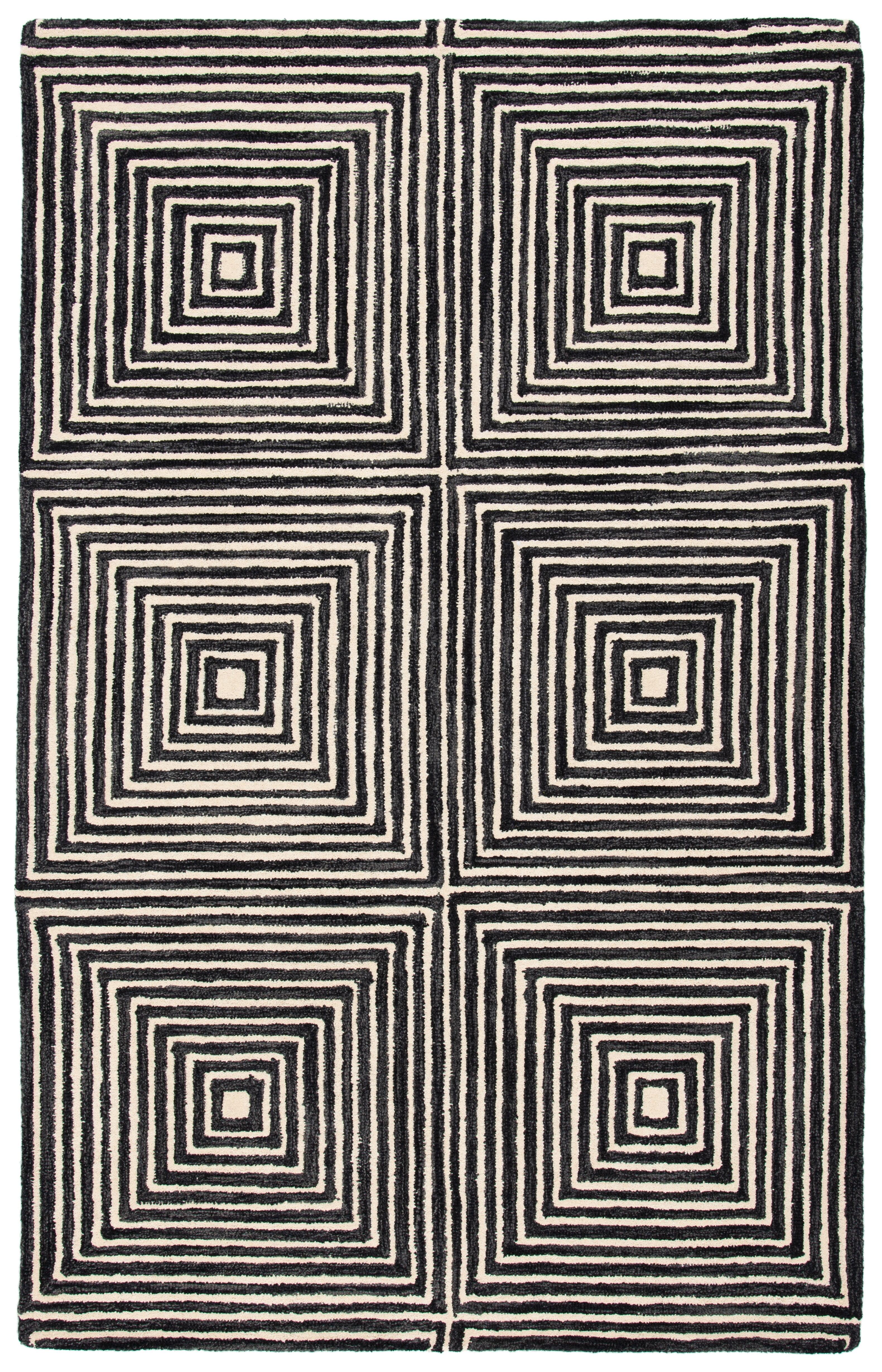 Elegant Black and Beige Hand-Tufted Wool Rug, 4' x 6'