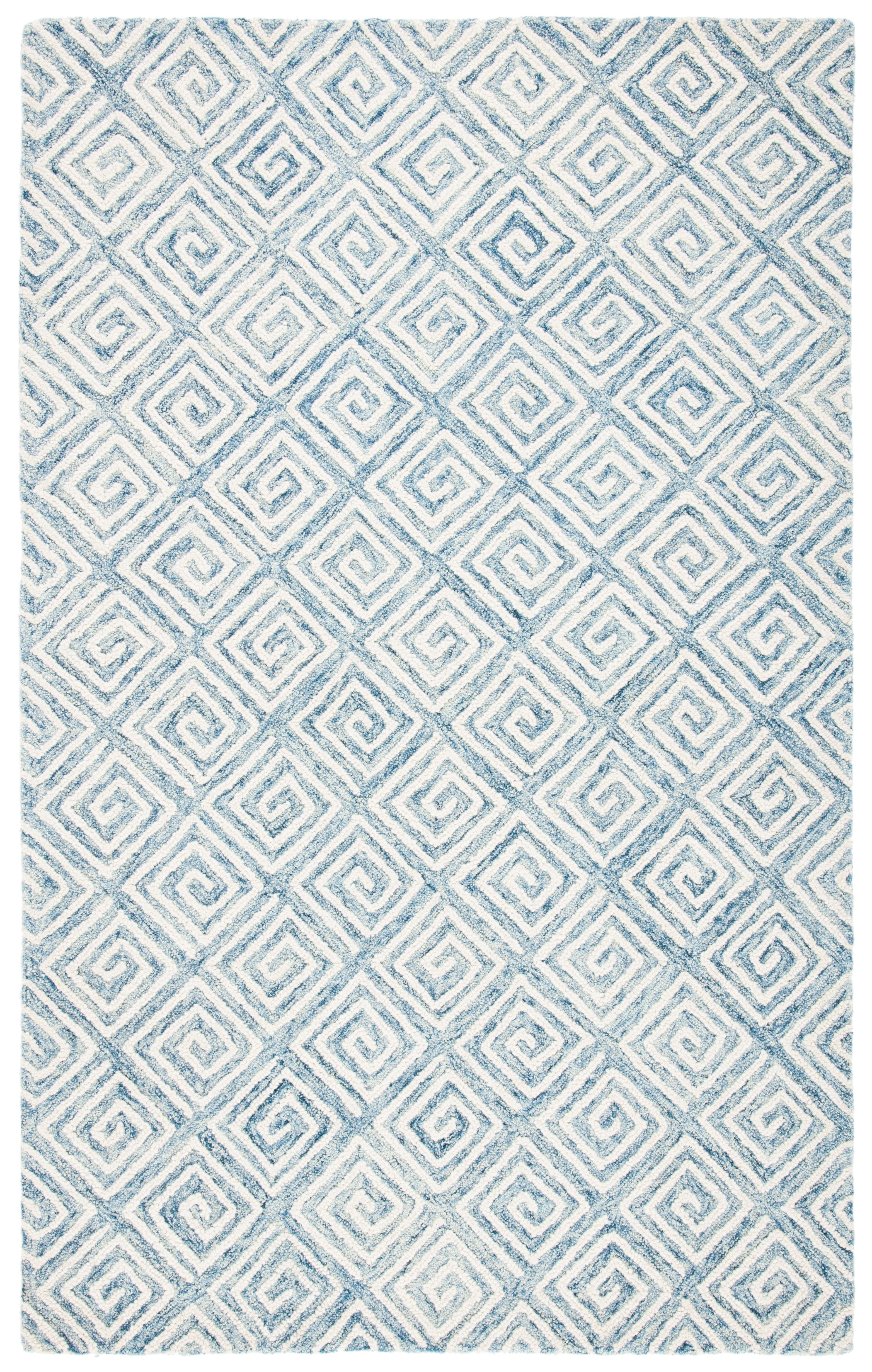 Light Blue and Ivory Geometric Wool Hand-Tufted Area Rug