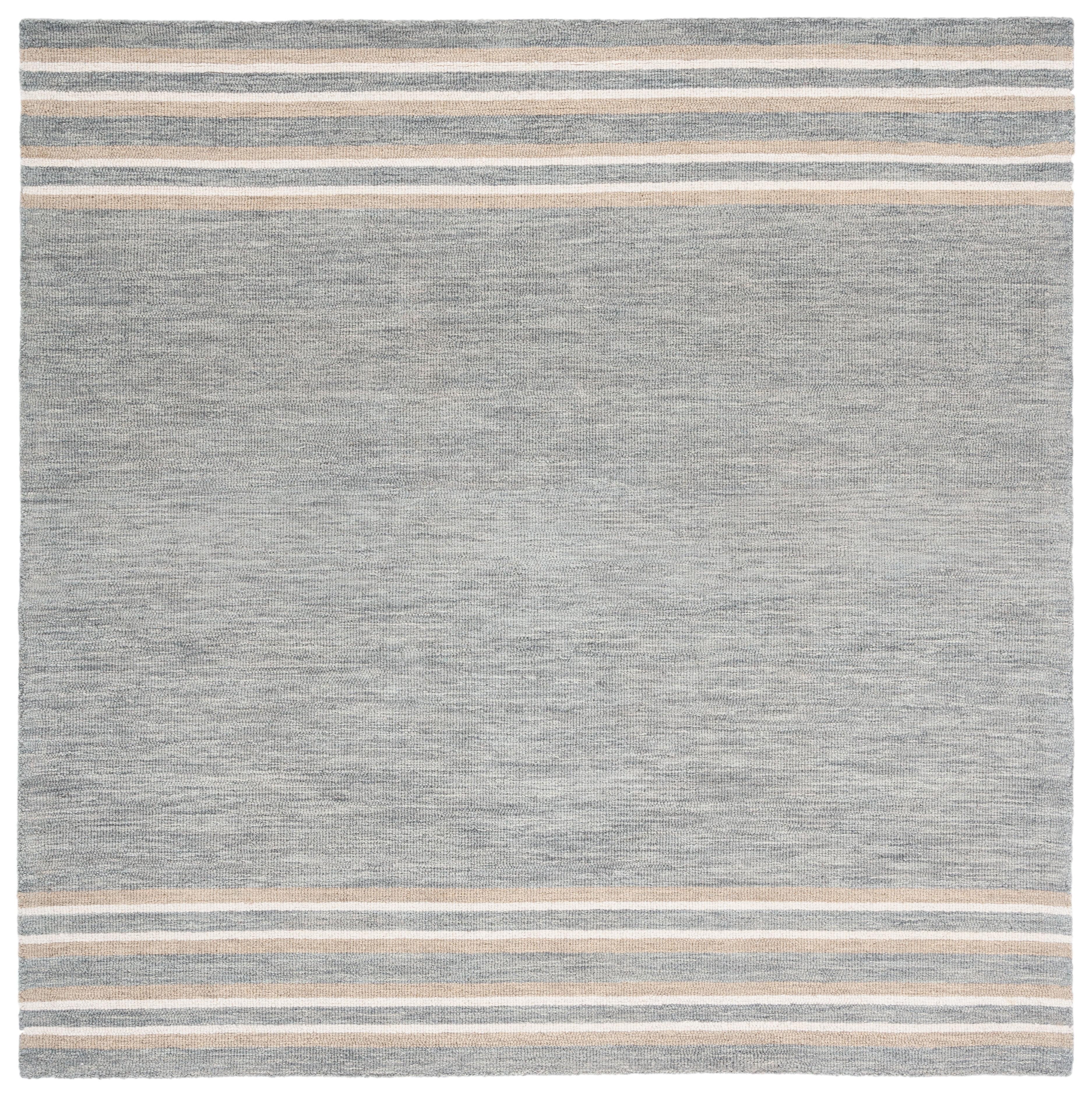 Grey and Brown Hand-Tufted Wool 6' x 6' Square Area Rug