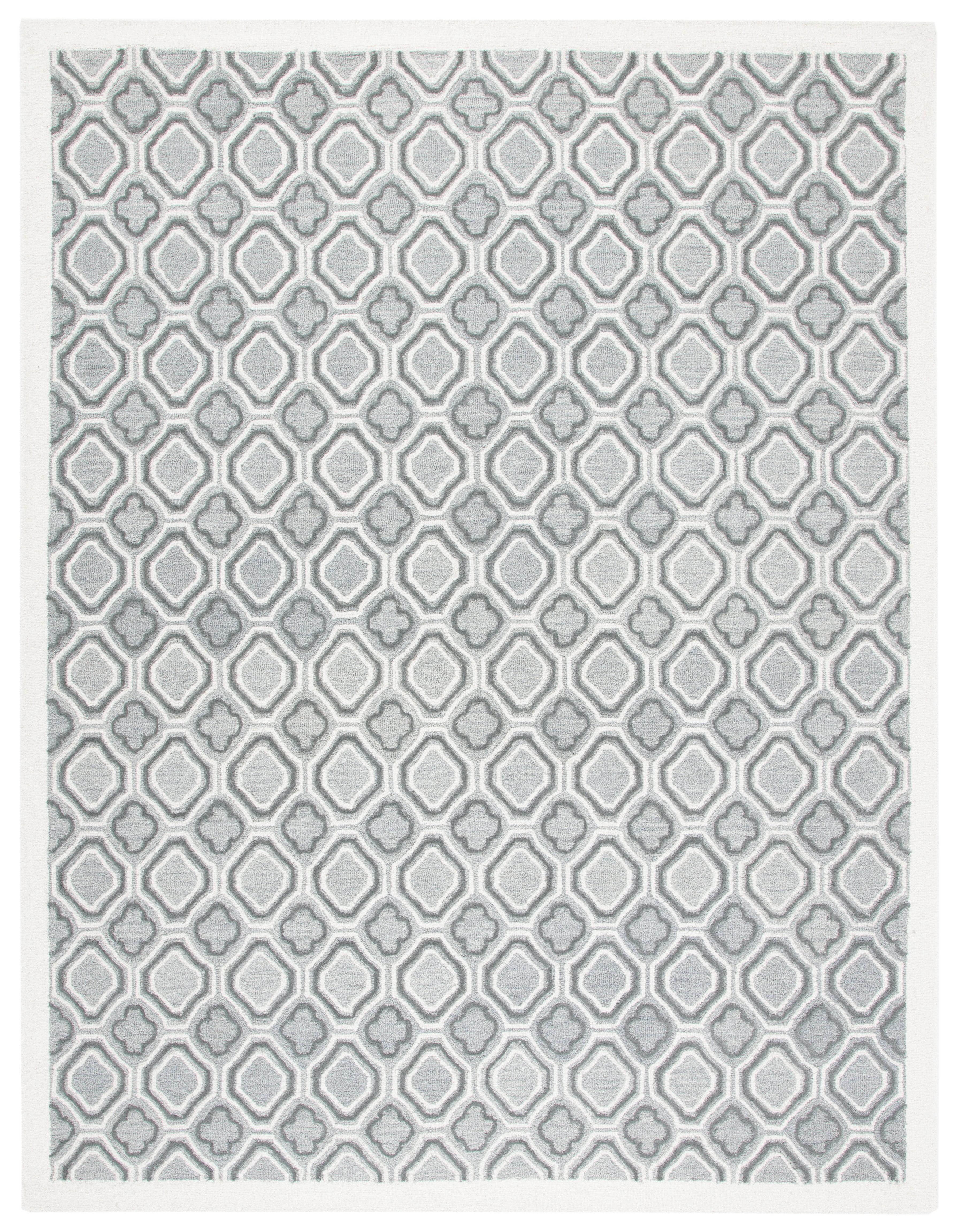 Gray and Ivory Hand-Tufted Wool Geometric 8' x 10' Area Rug