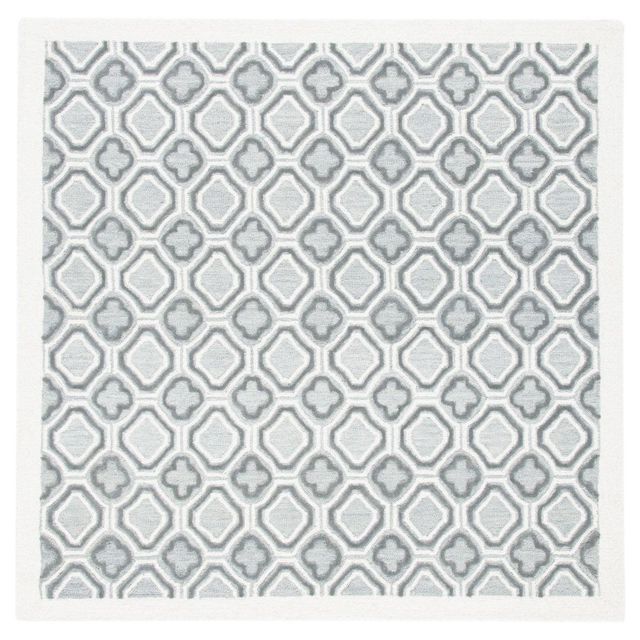 Gray and Ivory Hand-Tufted Wool 6' Square Area Rug