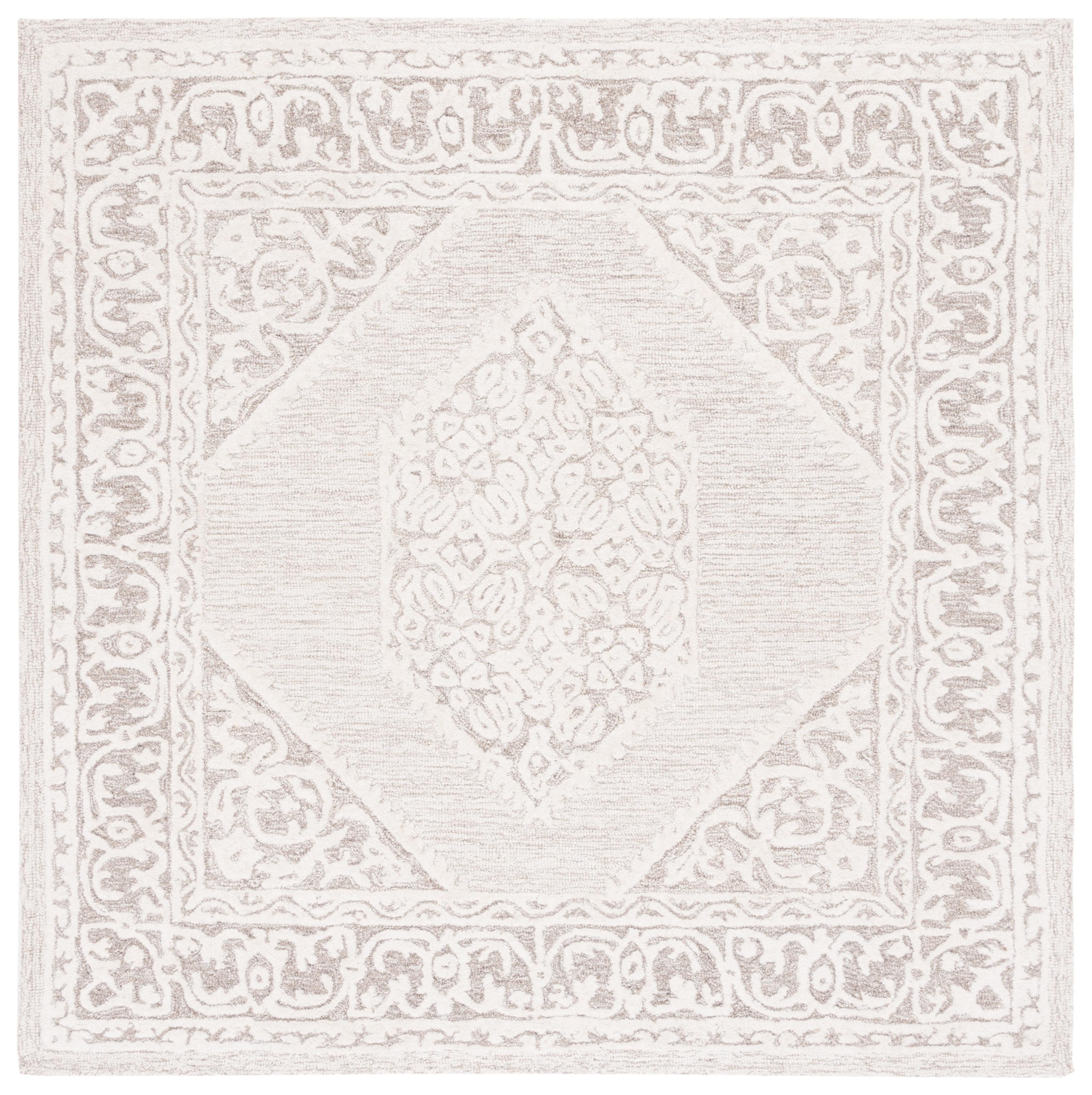 Ivory Floral Hand-Tufted Wool Square Area Rug