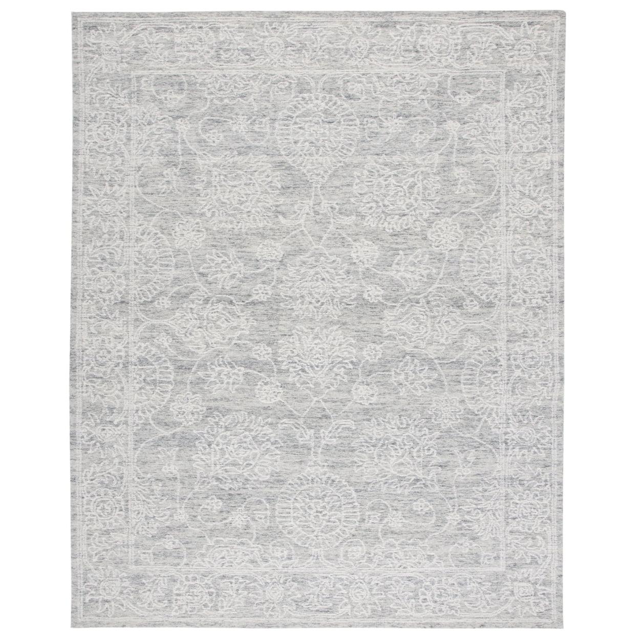 Elegance Reimagined Gray Floral Hand-Tufted Wool Rug 8' x 10'