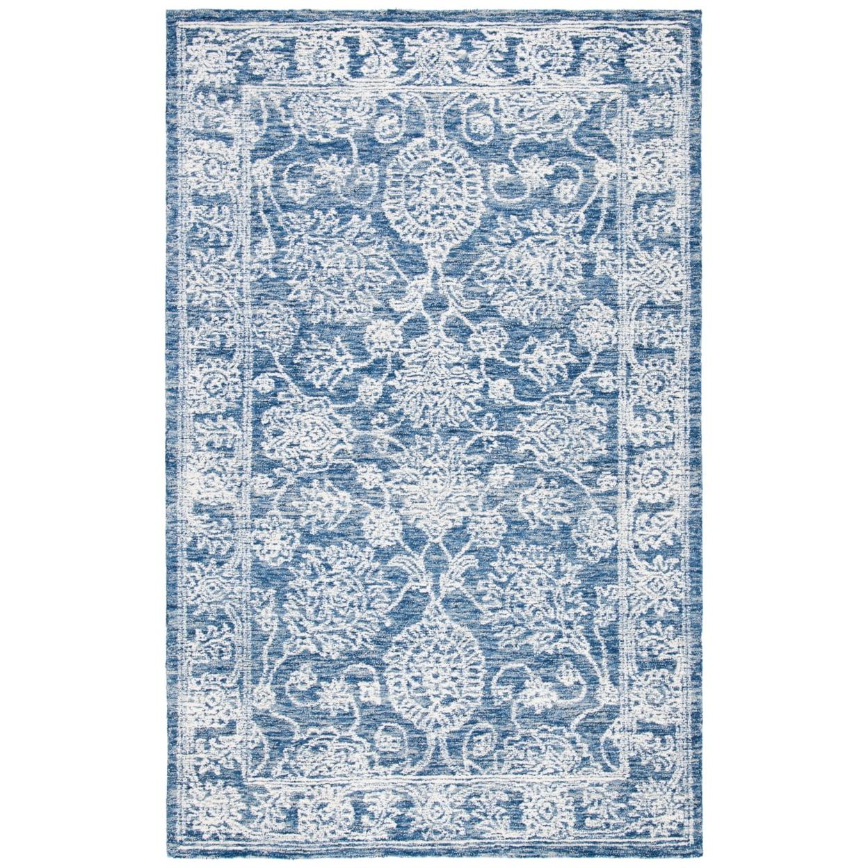 Elysian Bliss Blue Floral Hand-Tufted Wool Area Rug 4' x 6'