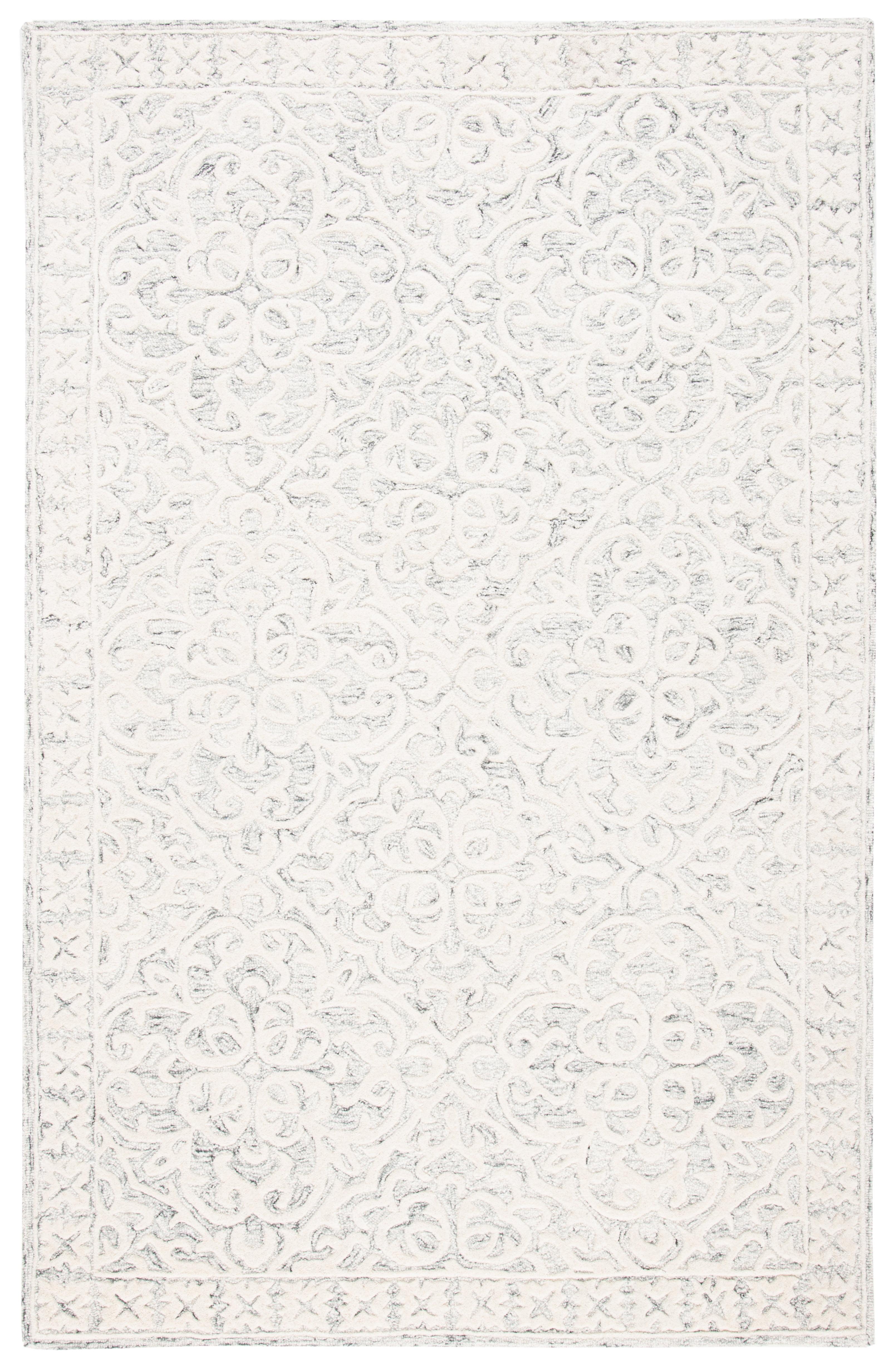 Silver and Ivory Hand-Tufted Wool Area Rug, 5' x 8'