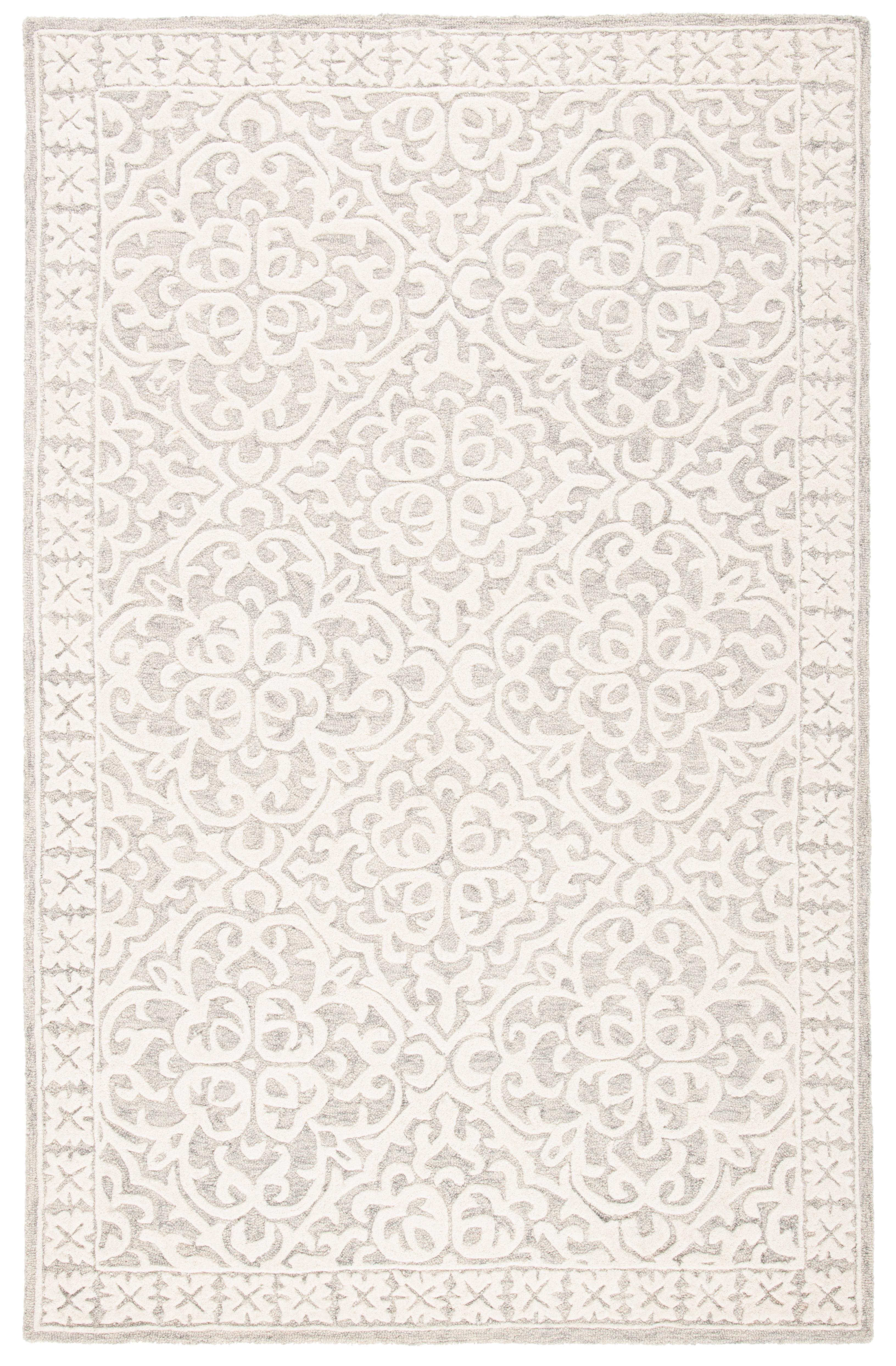 Grey and Ivory Floral Hand-Tufted Wool Area Rug, 8' x 10'