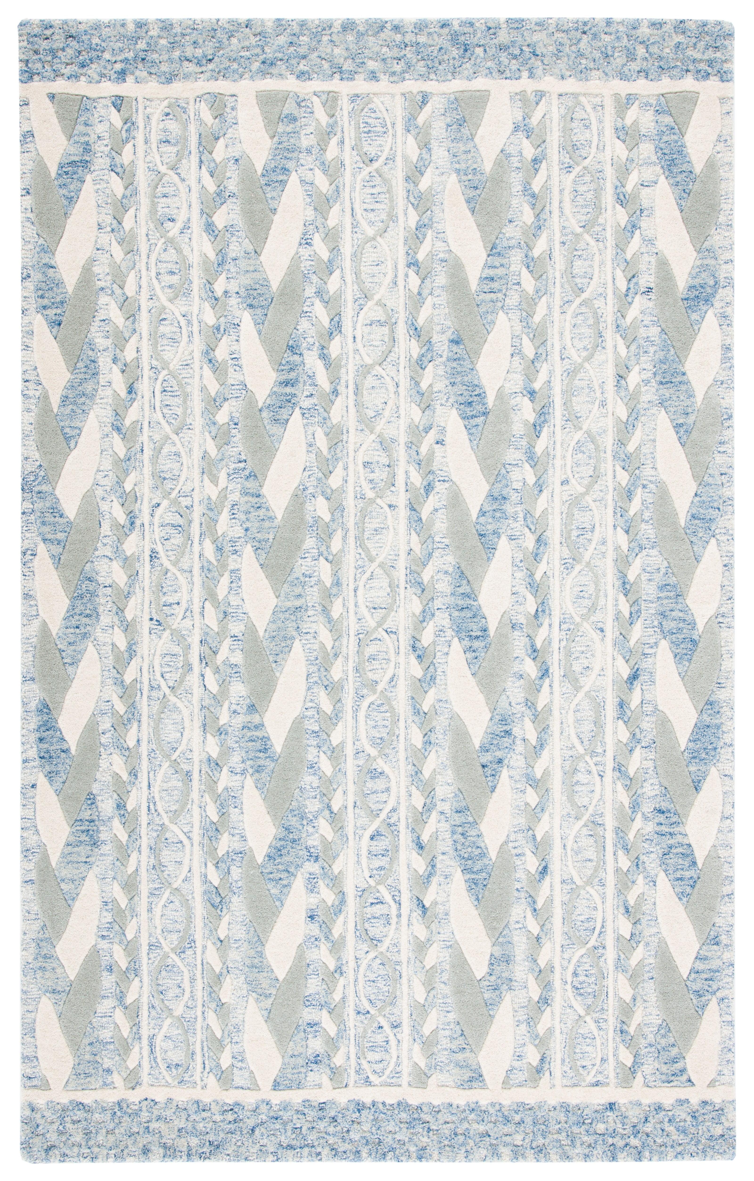 Blue and Ivory Hand-Tufted Wool 4' x 6' Area Rug