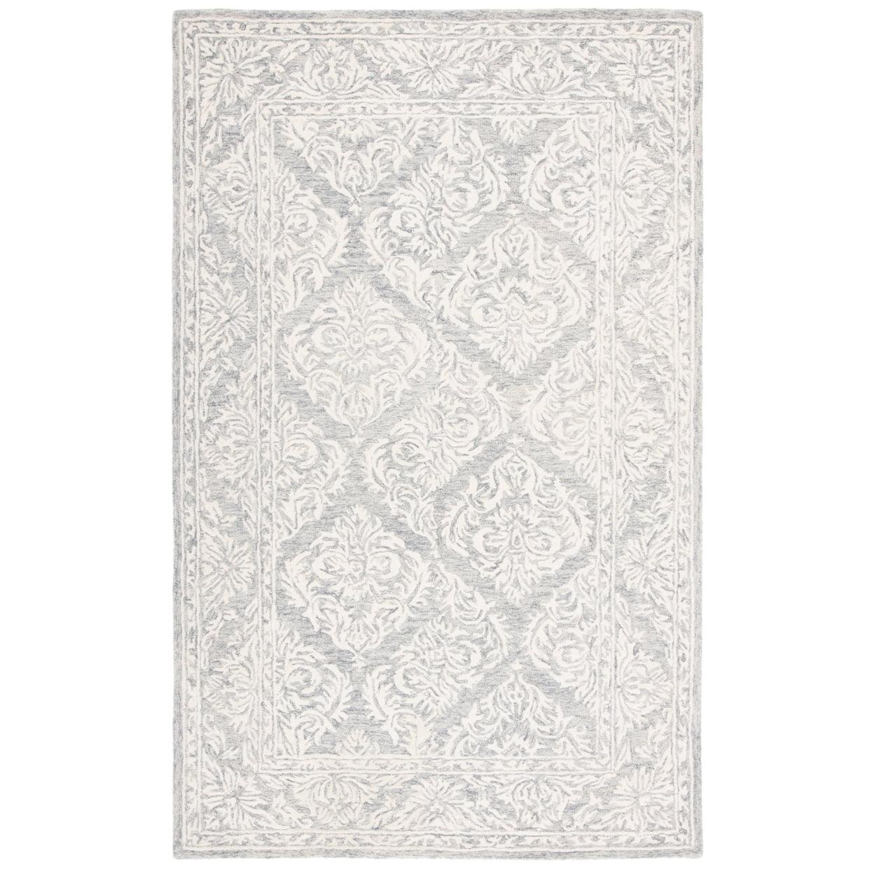 Elegant Floral Tufted Wool Area Rug - Gray and Ivory, 4' x 6'