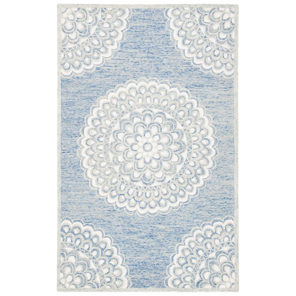 Hand-Tufted Elegance Floral Wool Rug - Blue and Ivory, 4' x 6'