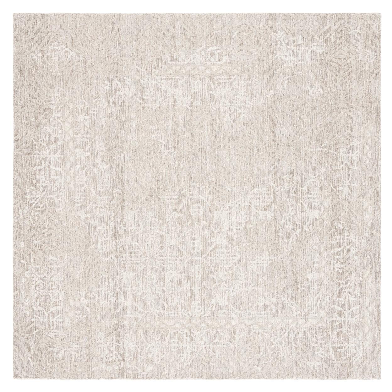 Ivory 6' Square Hand-Tufted Wool Area Rug