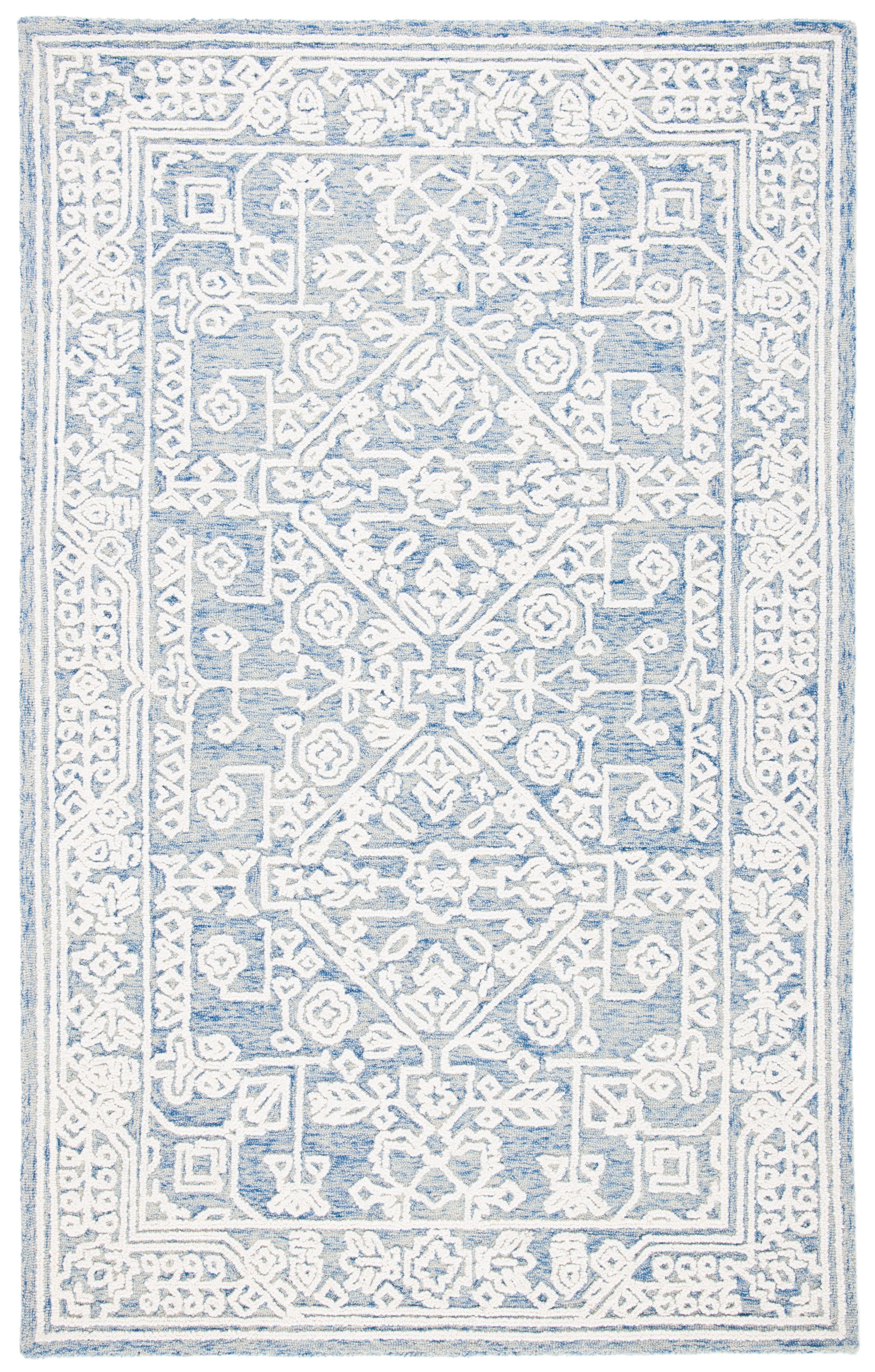 Blue and Ivory Hand-Tufted Wool Area Rug 5' x 8'