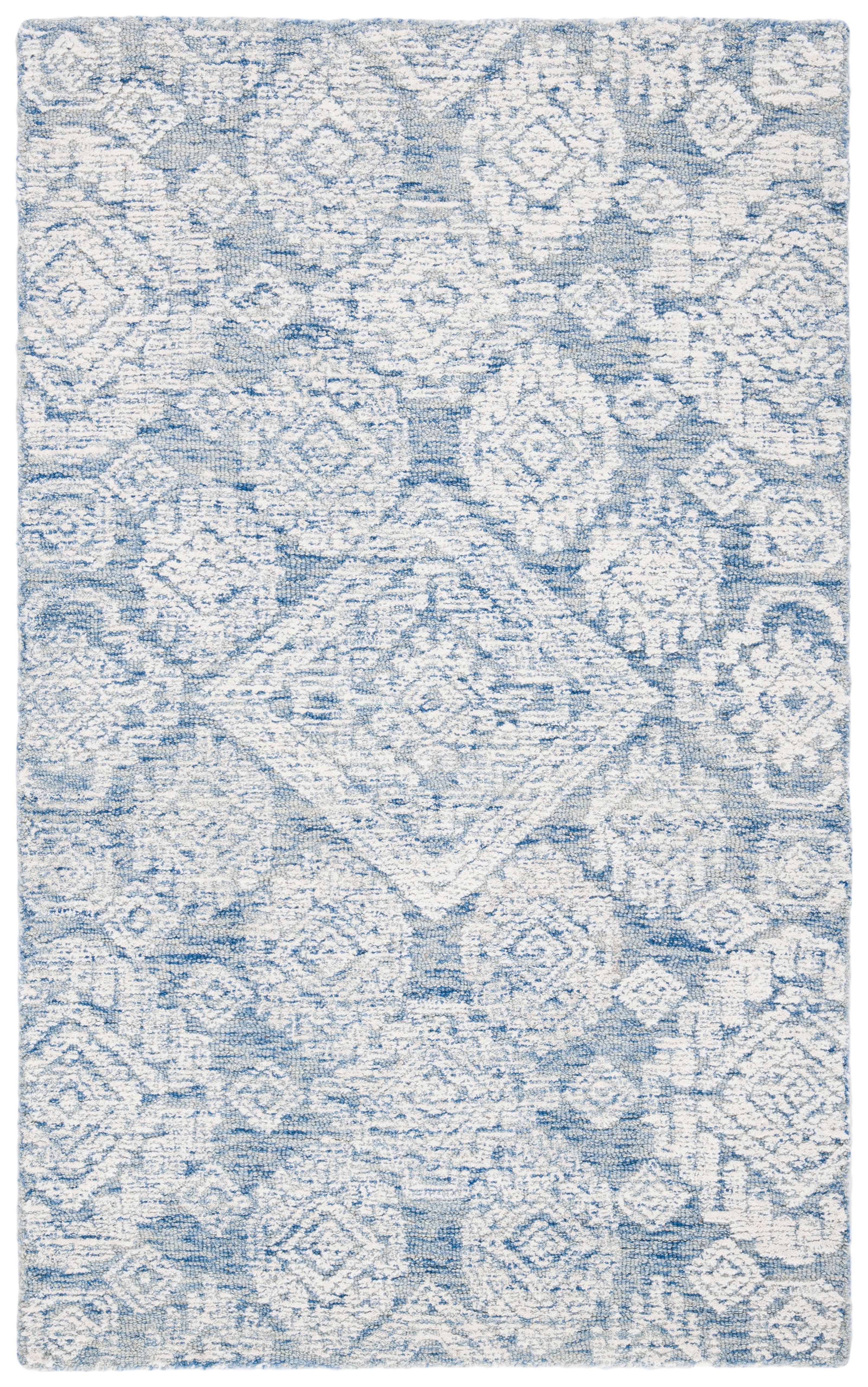 Blue and Ivory Hand-Tufted Wool Medallion Rug, 4' x 6'