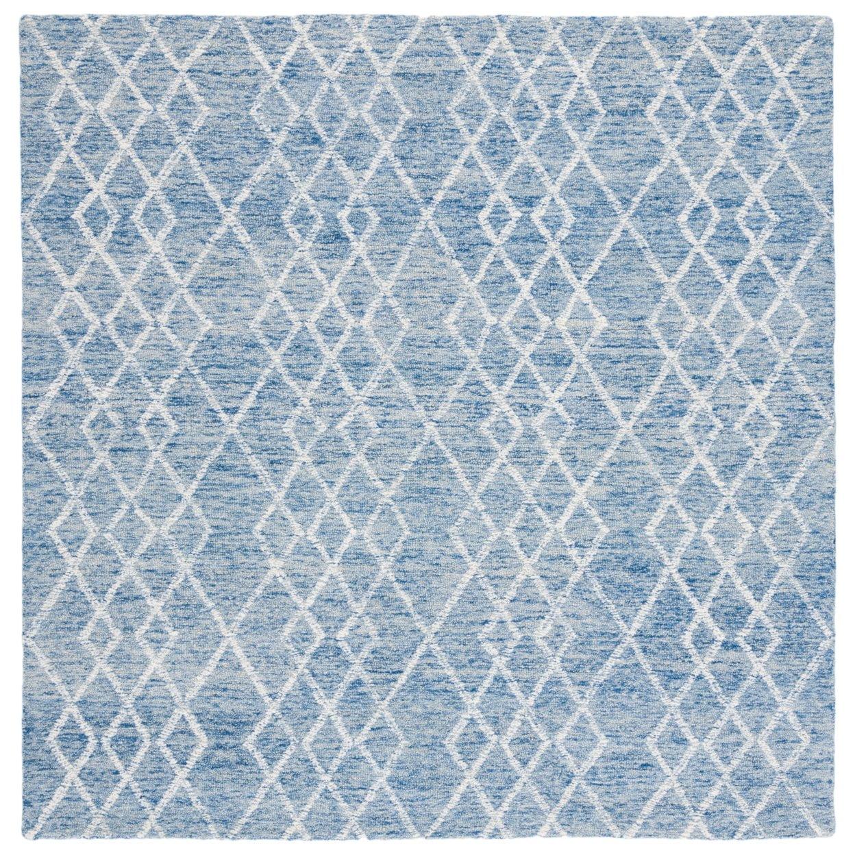 Elegant Square Hand-Tufted Wool Rug in Blue and Ivory - 6'