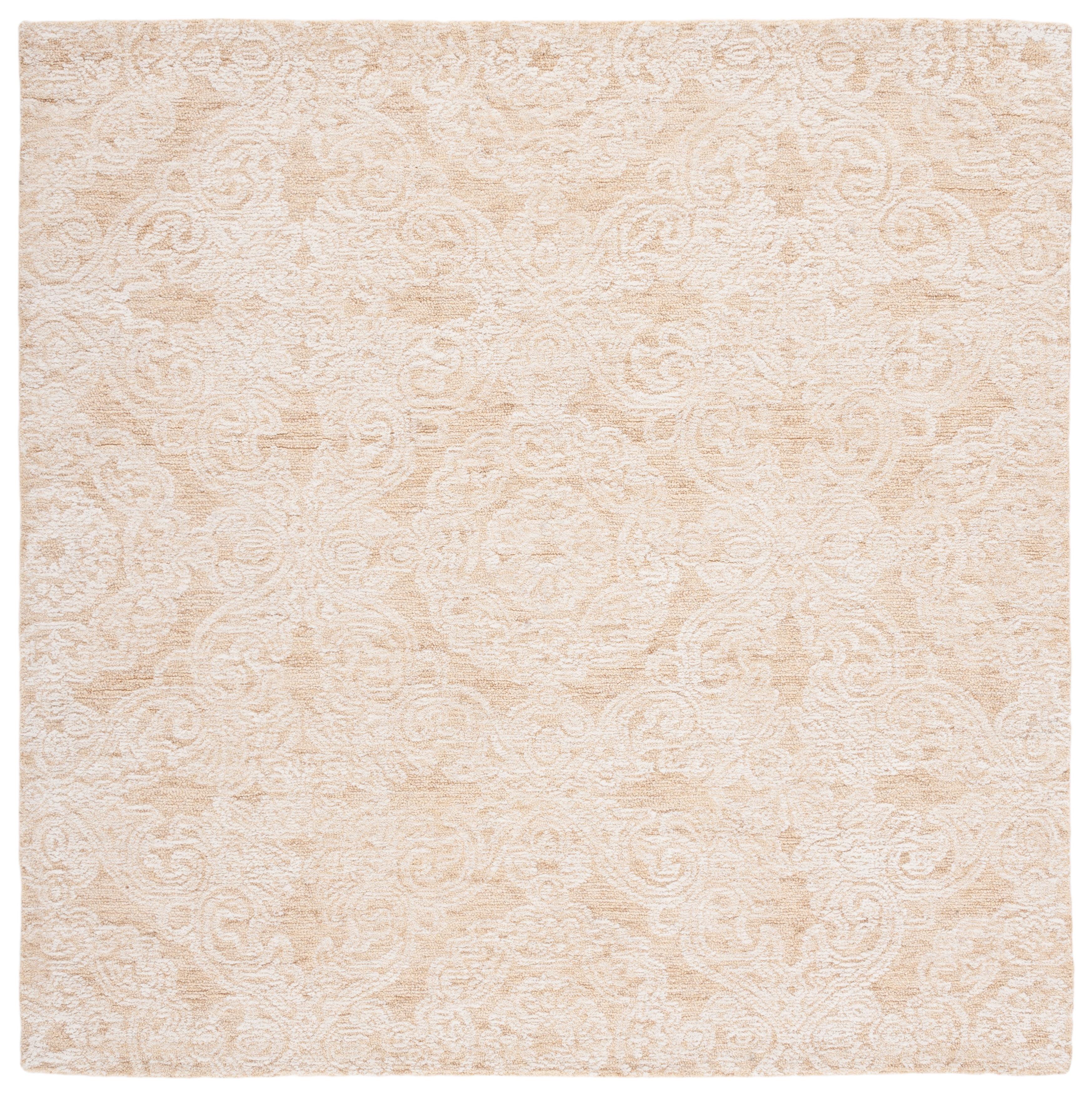 Ivory and Gold 6' x 6' Hand-Tufted Wool Square Rug