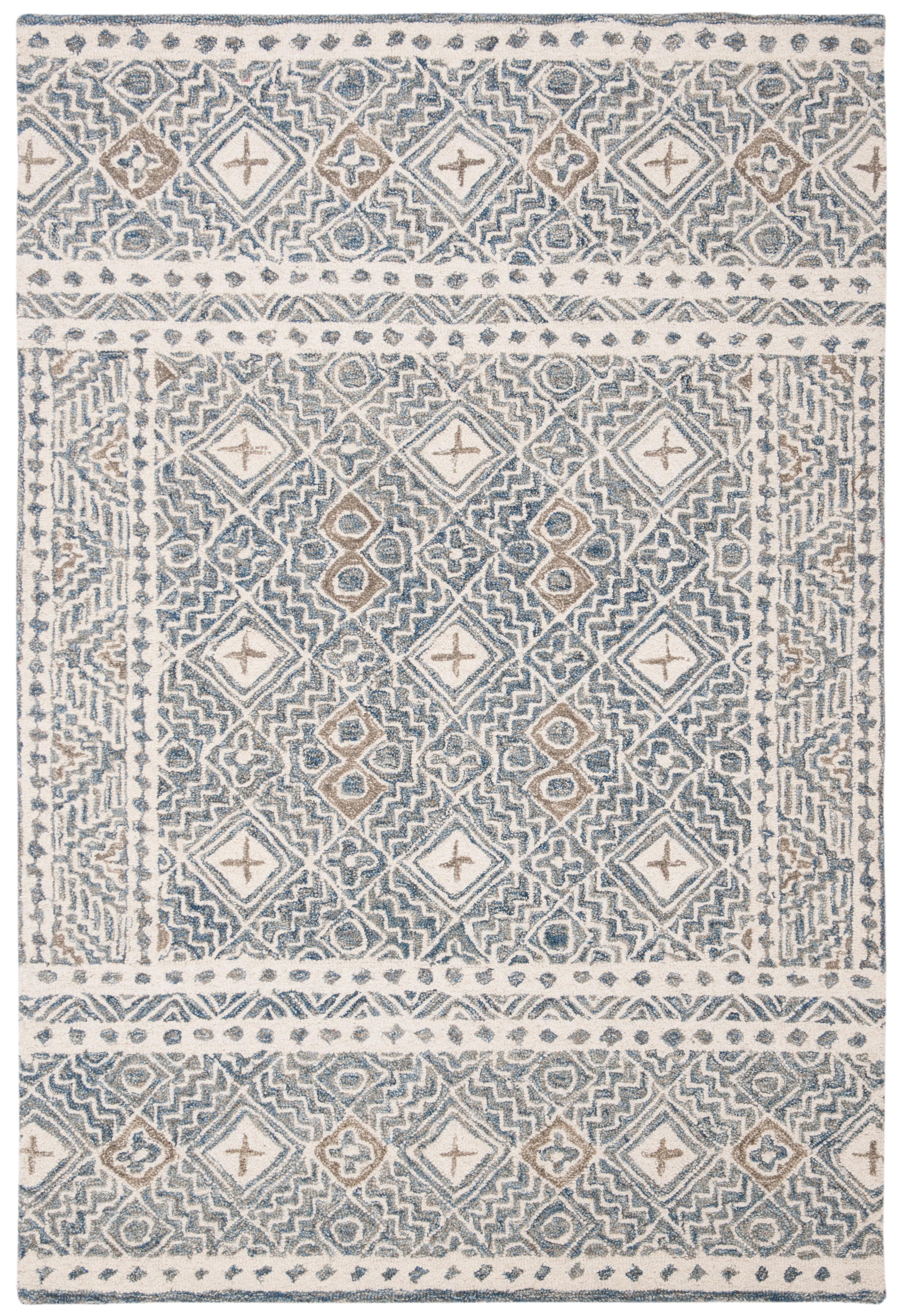 SAFAVIEH Micro-Loop Aditya Geometric Area Rug, Blue/Ivory, 3' x 5'