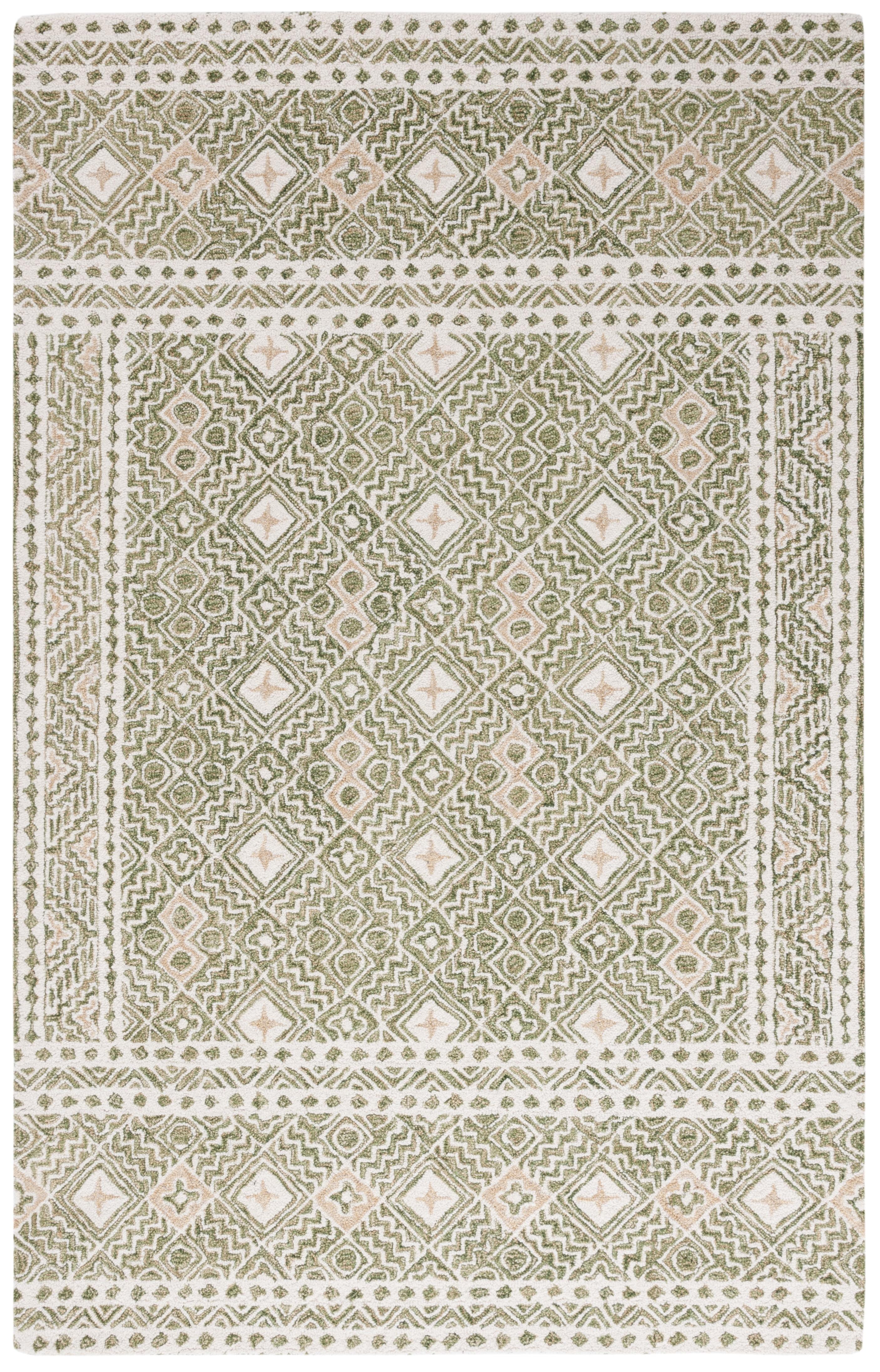 SAFAVIEH Micro-Loop Aditya Geometric Area Rug, Green/Ivory, 5' x 8'