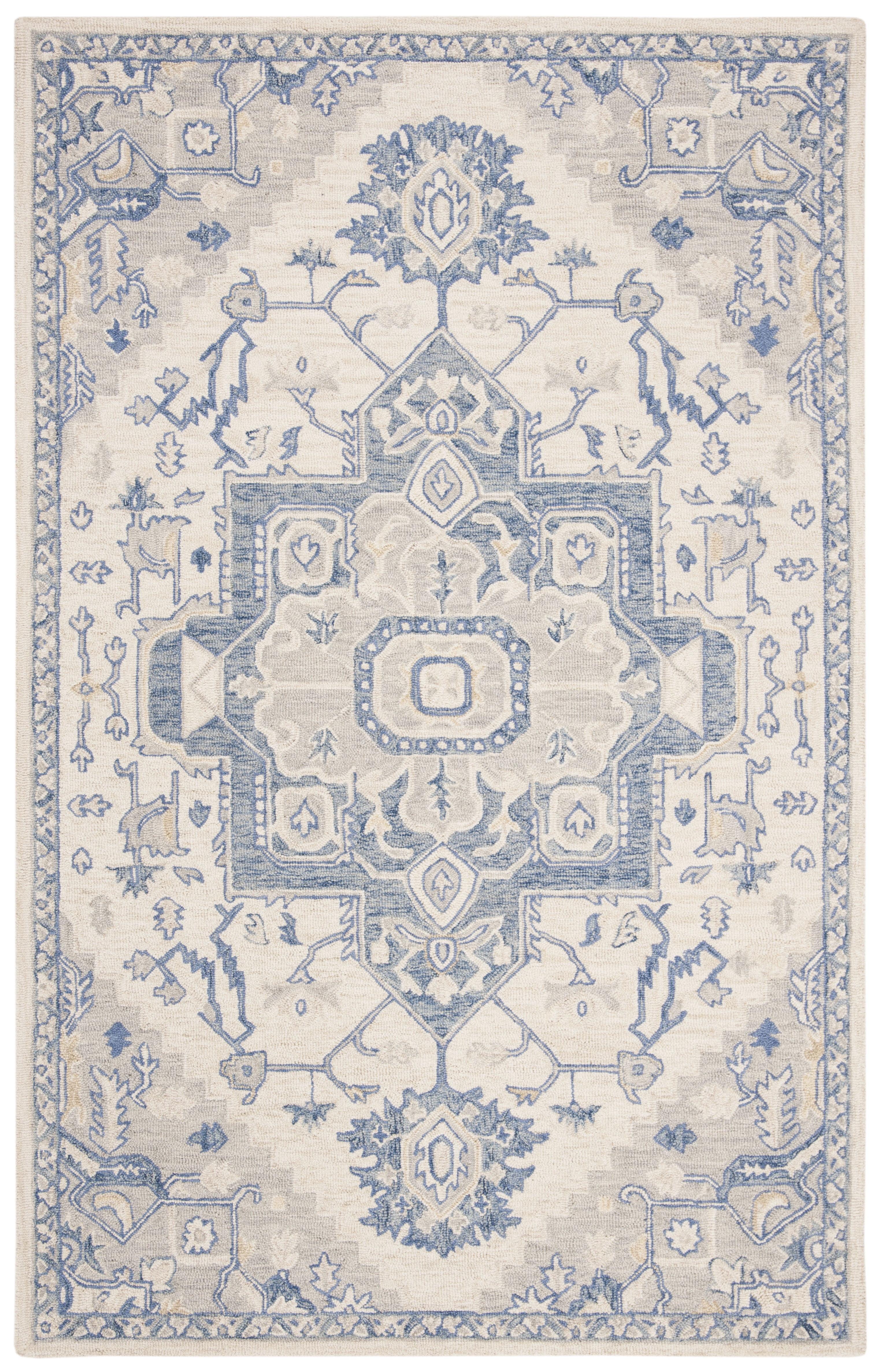 SAFAVIEH Micro-Loop Braylon Floral Area Rug, Ivory/Blue, 2'6" x 4'