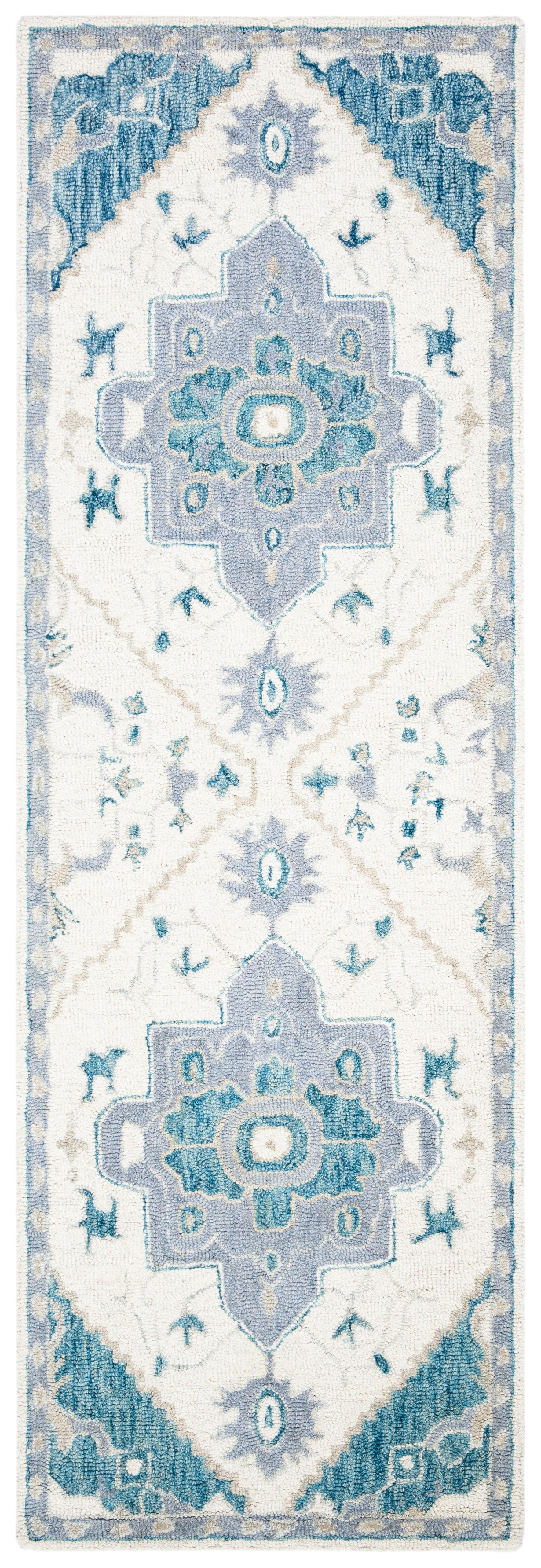 Micro-Loop MLP503 Hand Tufted Indoor Runner Rug - Ivory/Navy - 2'3"x7' - Safavieh