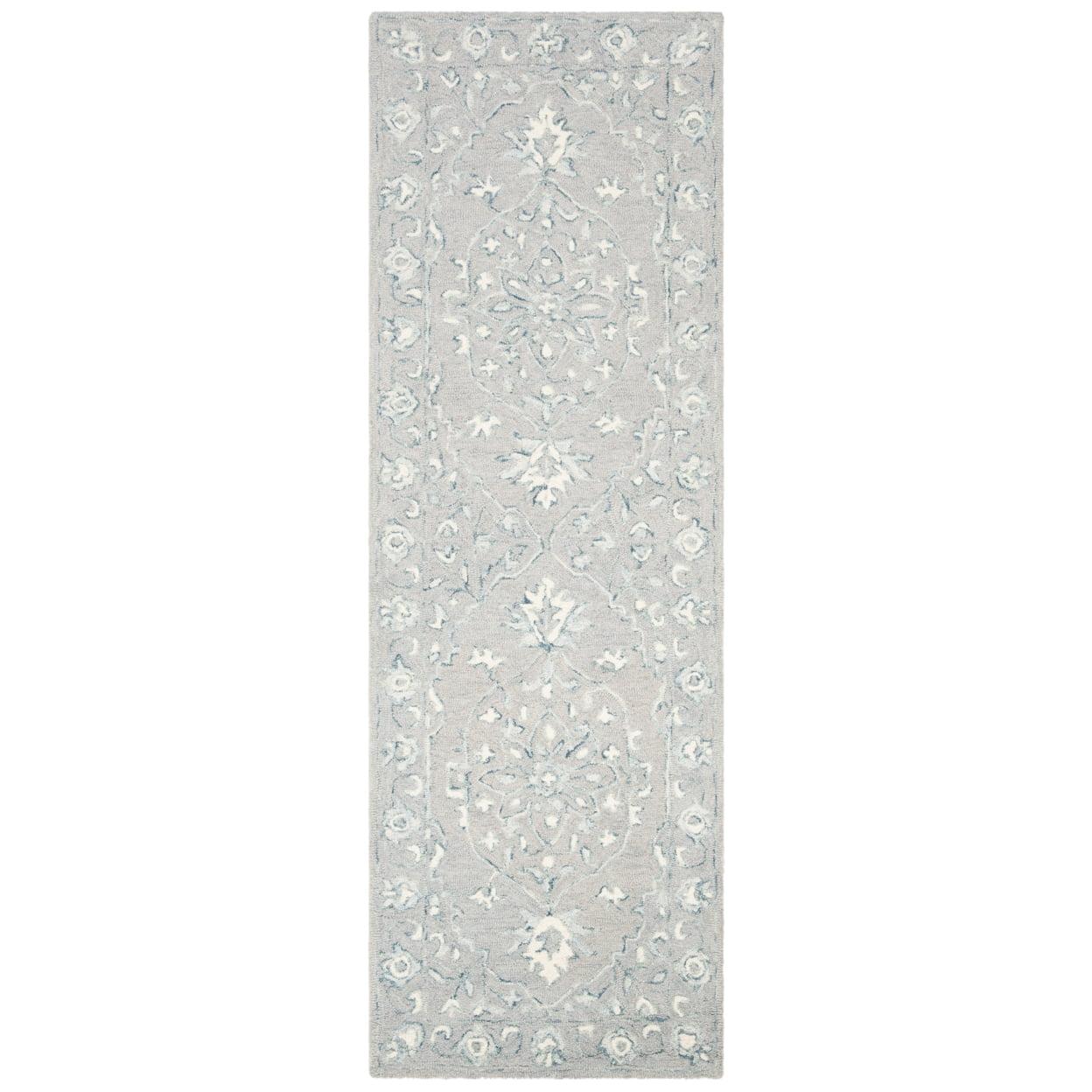 Ivory and Light Grey Wool Tufted Runner Rug