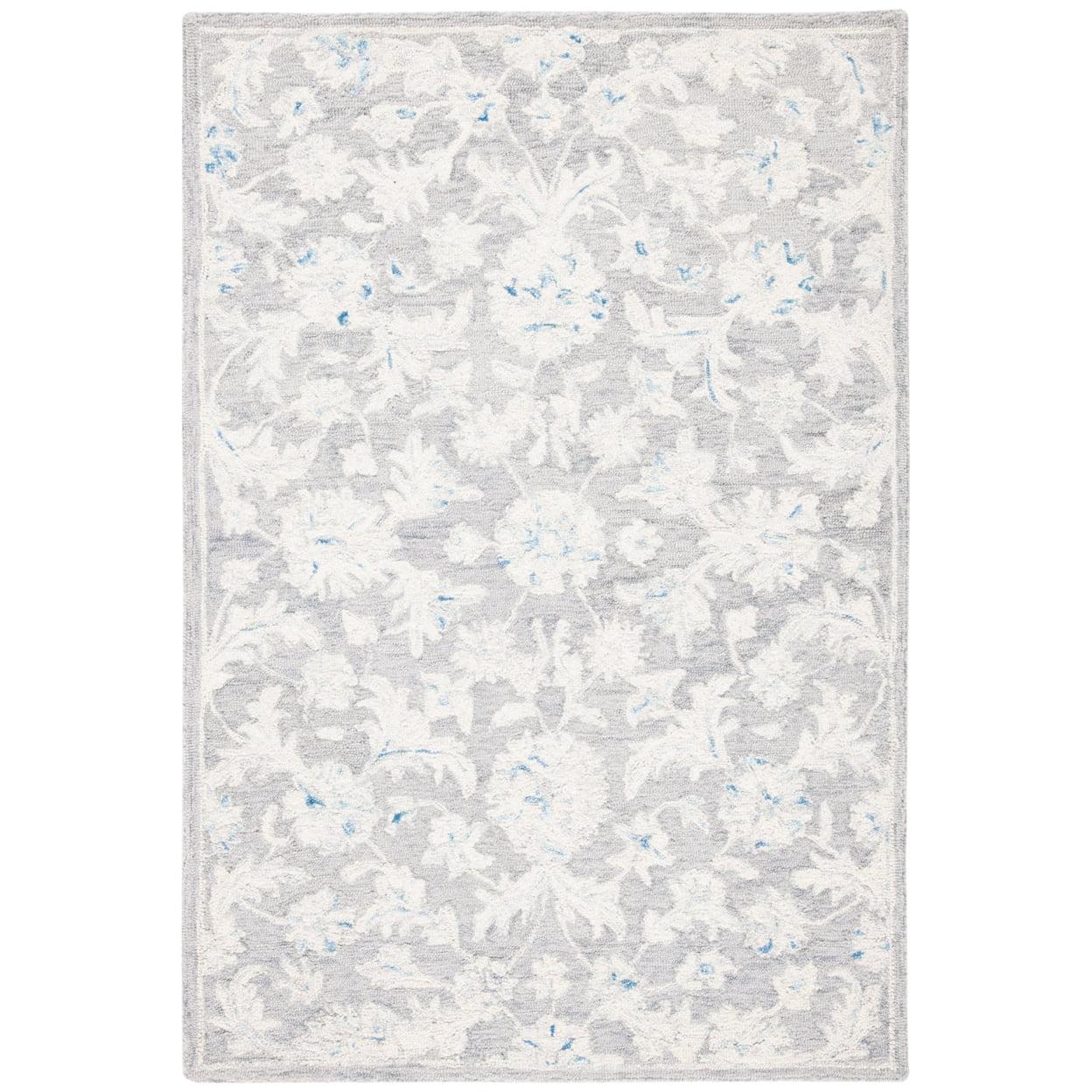 Grey and Ivory Hand-Tufted Wool and Cotton Area Rug, 4' x 6'