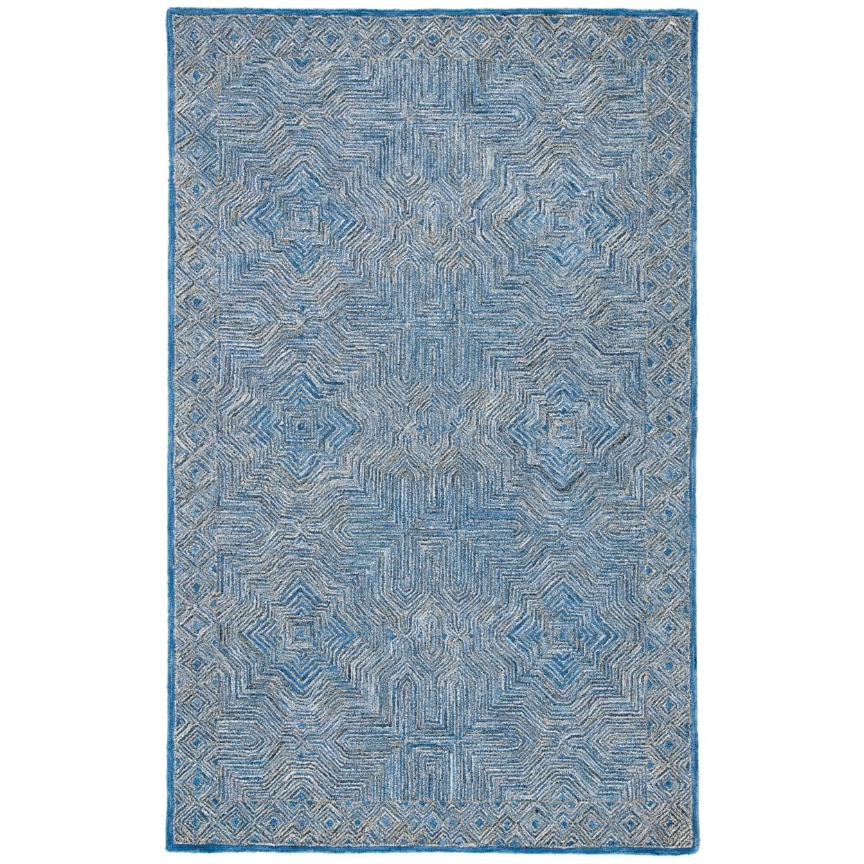 Handmade Blue Wool Tufted Rectangular Area Rug