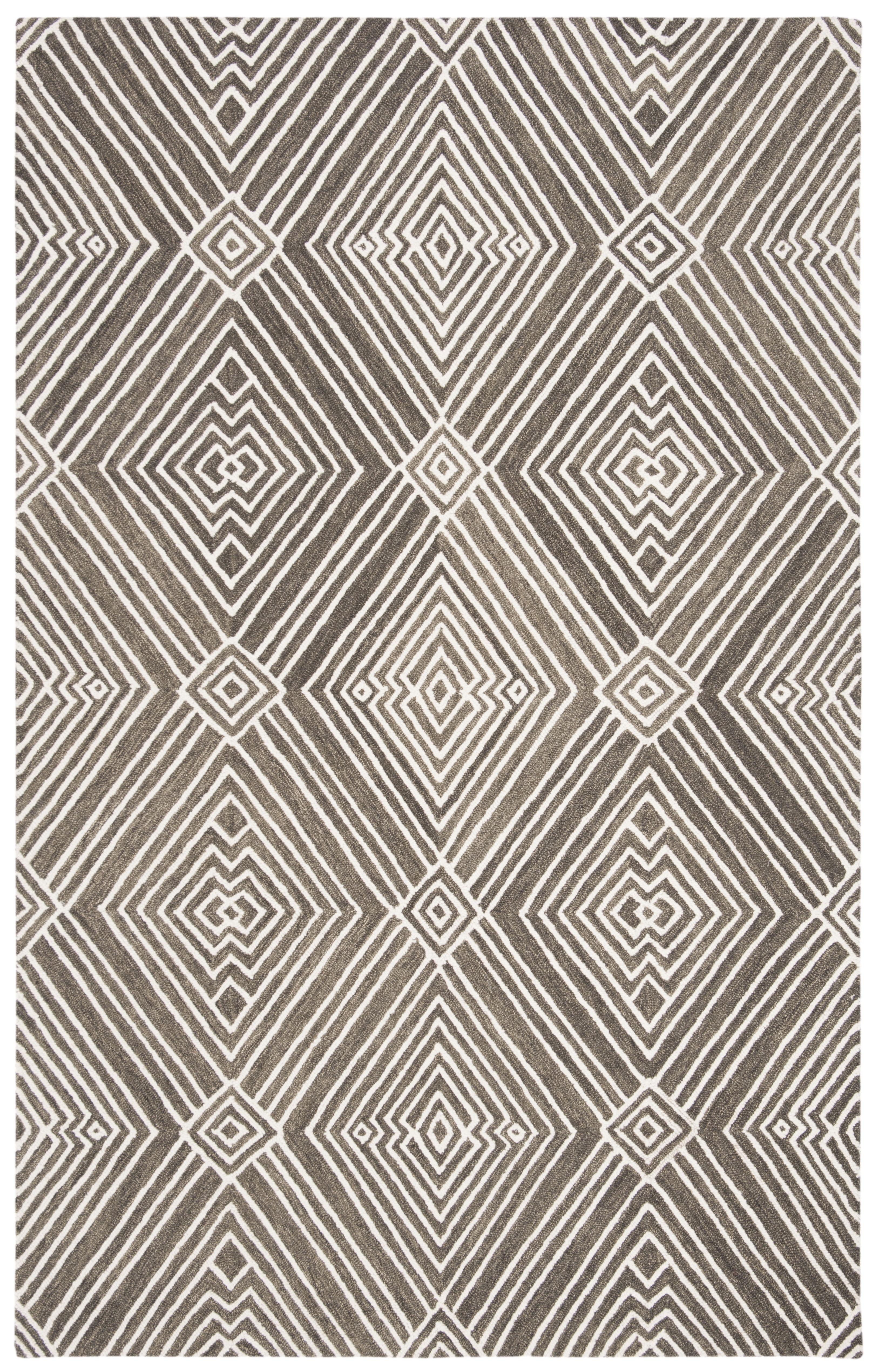 Ivory and Dark Grey Hand-Tufted Wool Geometric Rug