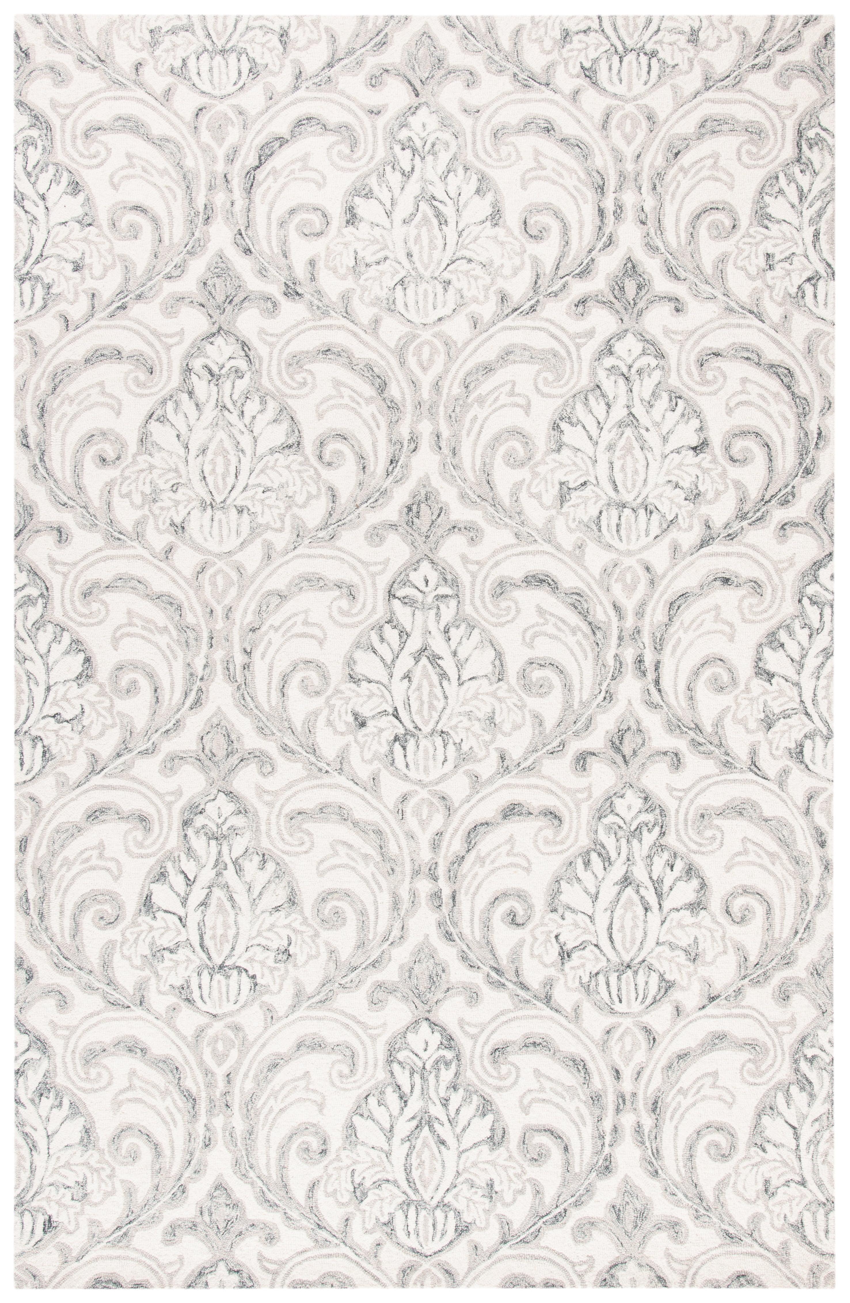 Elegant Ivory & Grey Hand-Tufted Wool Rectangular Area Rug, 5' x 8'