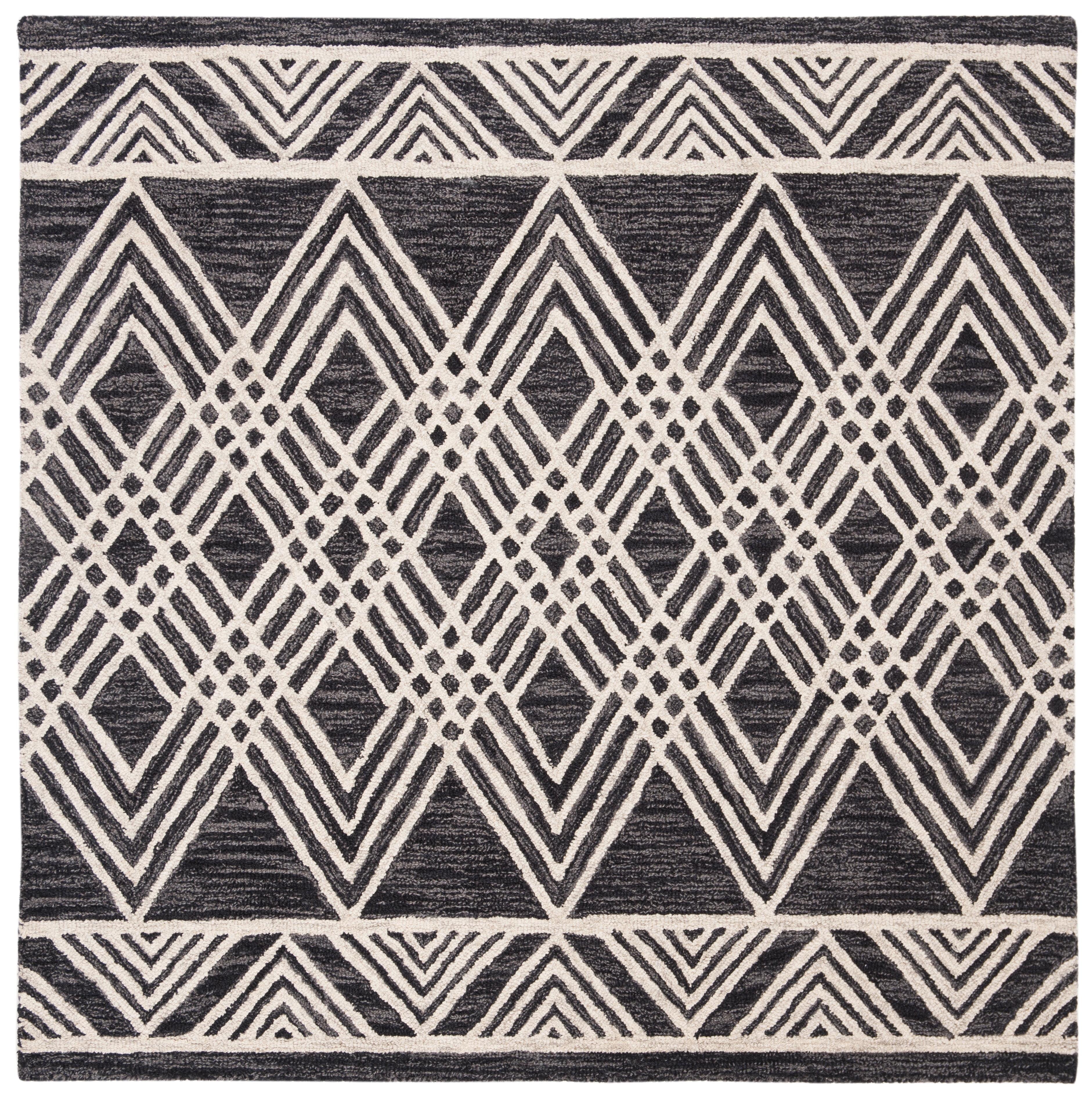 SAFAVIEH Micro-Loop Crispin Geometric Chevron Wool Area Rug, Charcoal/Ivory, 5' x 5' Square