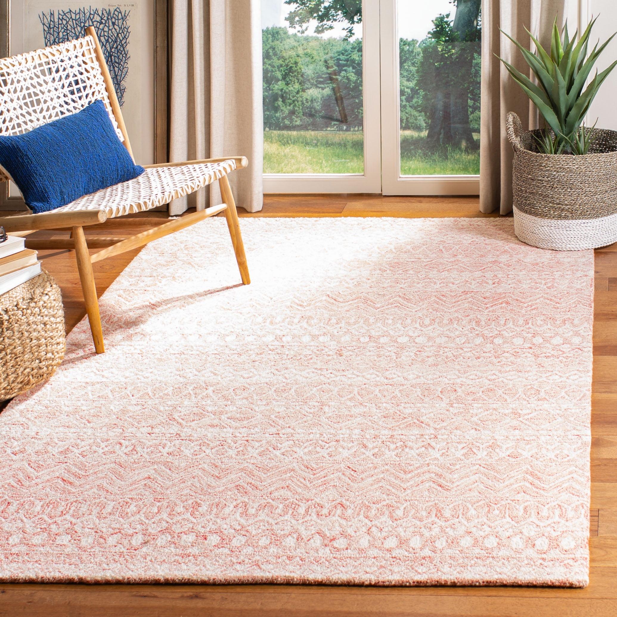 Hand-Tufted Round Pink/Ivory Wool 59" Rug with Non-Slip Feature