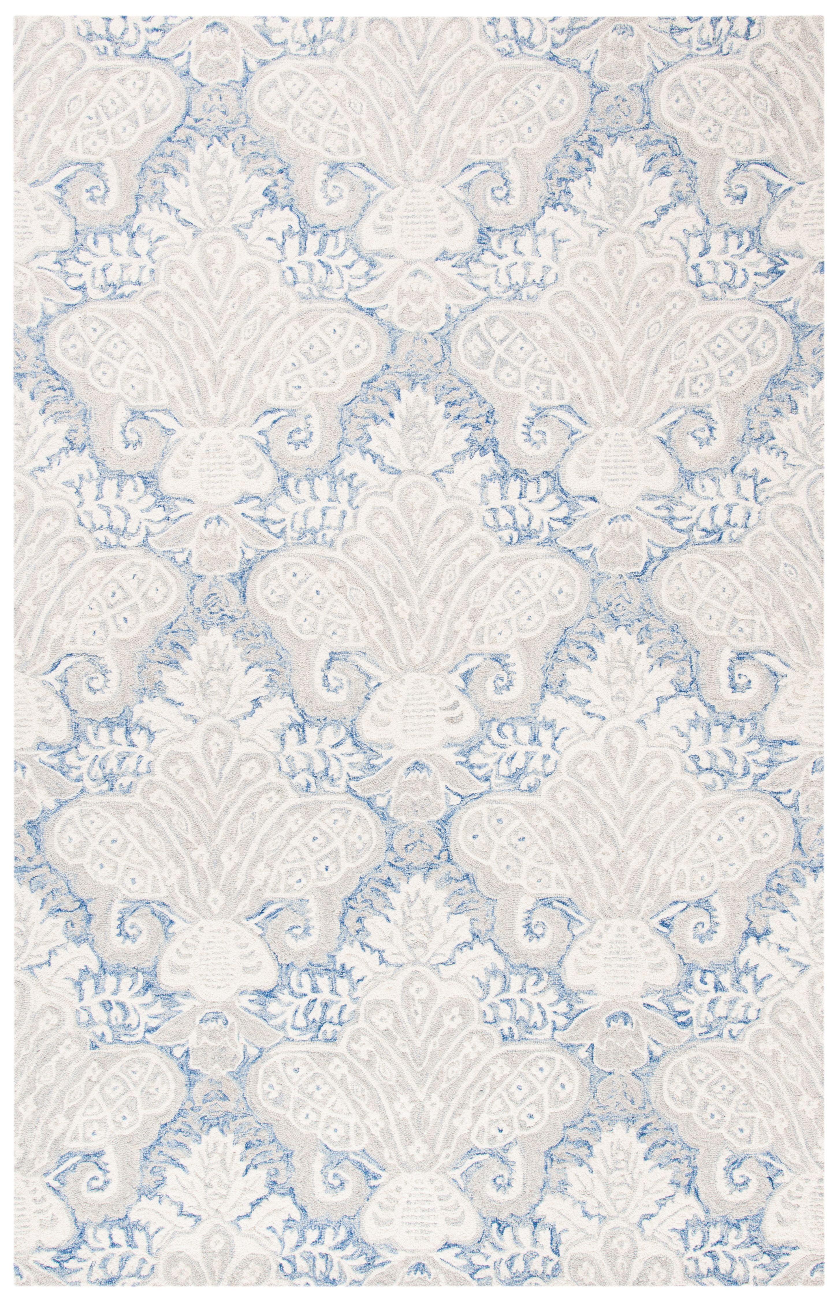 Blue and Ivory Hand-Tufted Wool Area Rug, 5' x 8'