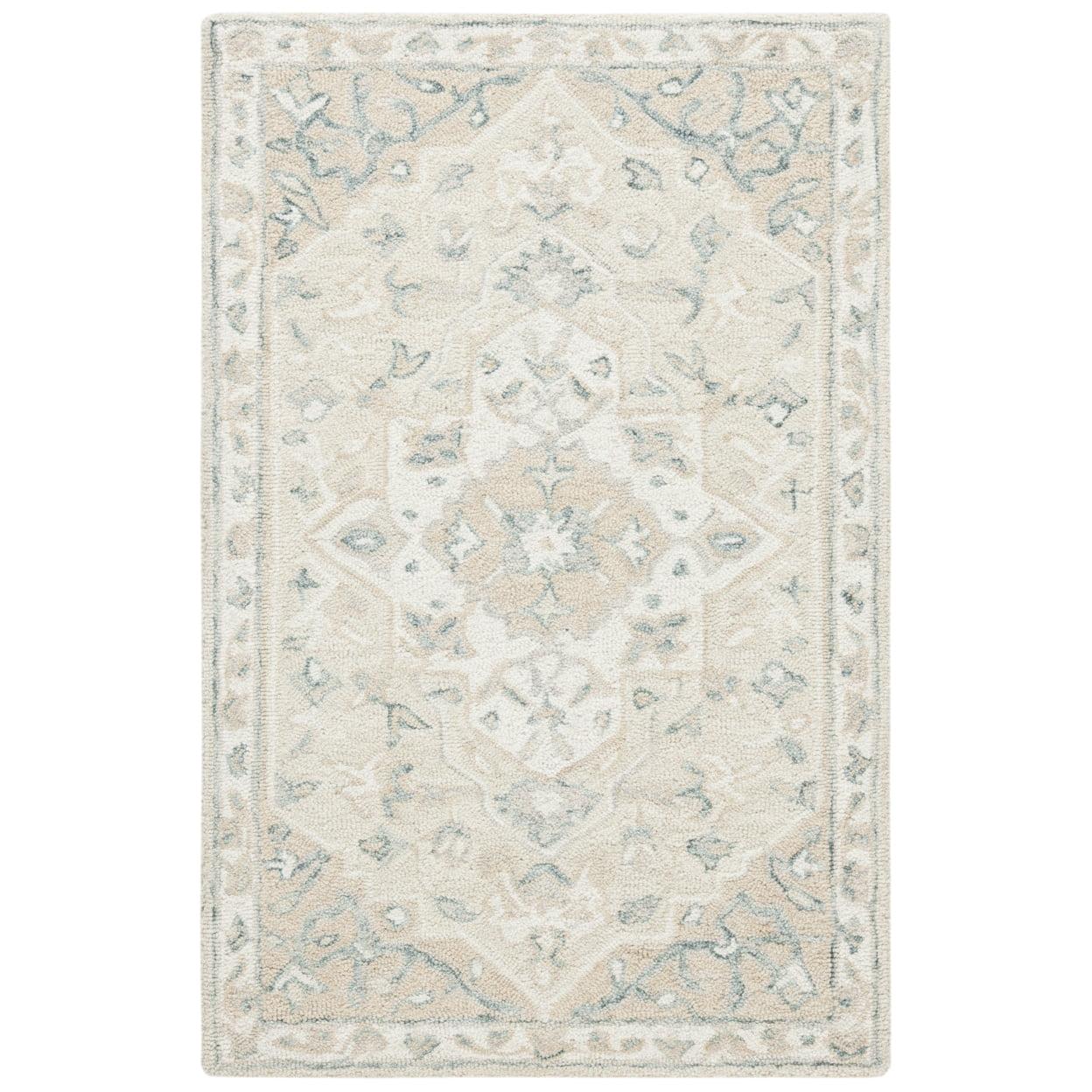 Elegant Beige & Ivory Hand-Tufted Wool Square Accent Rug