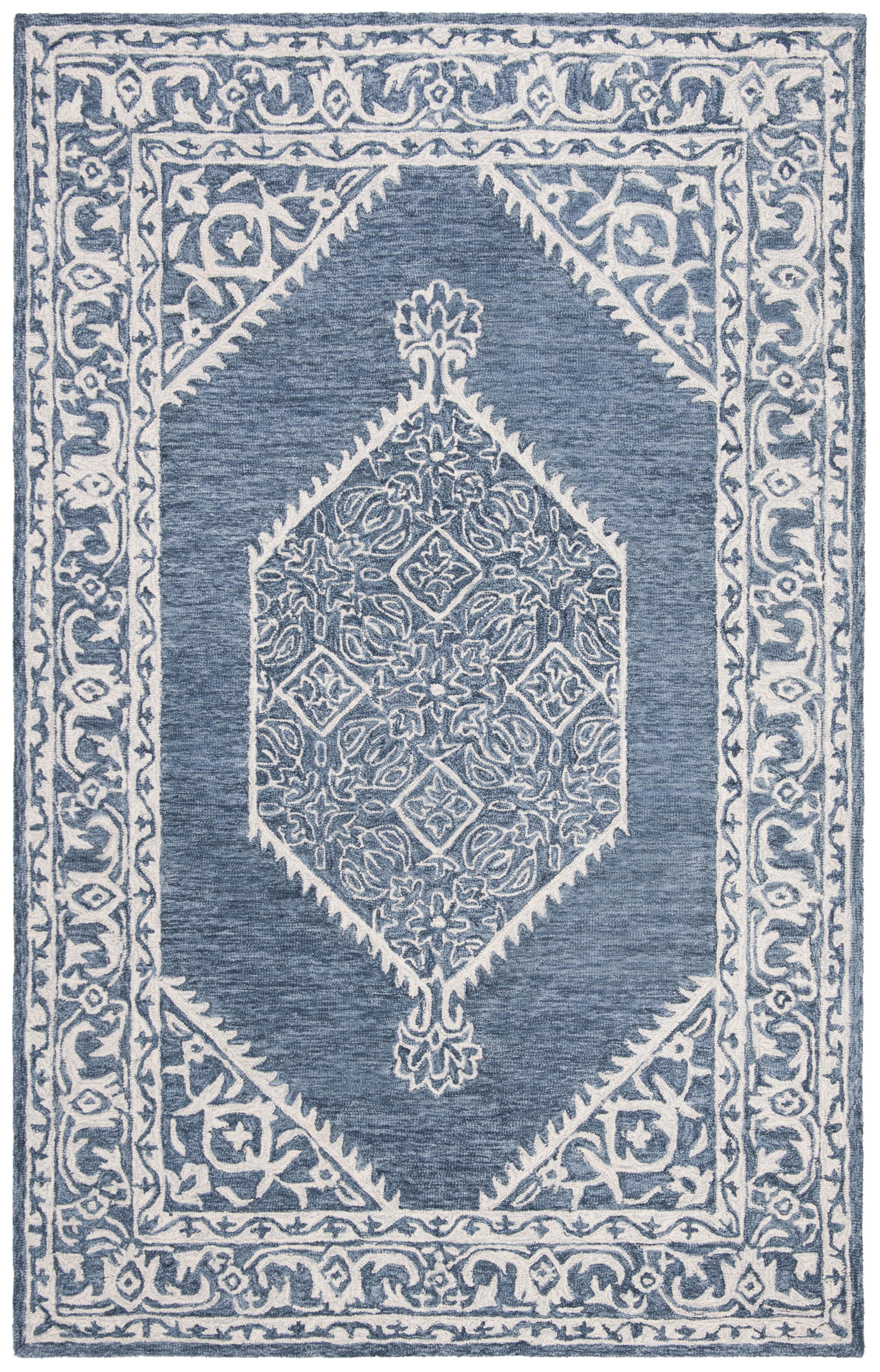 Ophelia & Co. Salerna Micro-Loop Hand Tufted Wool/Cotton Oriental Rug in Ivory/Blue