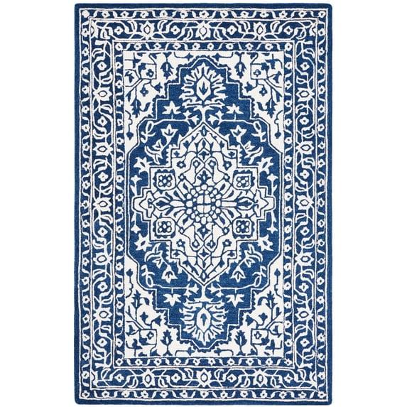 SAFAVIEH Micro-Loop Hailey Medallion Area Rug, Navy/Ivory, 4' x 6'