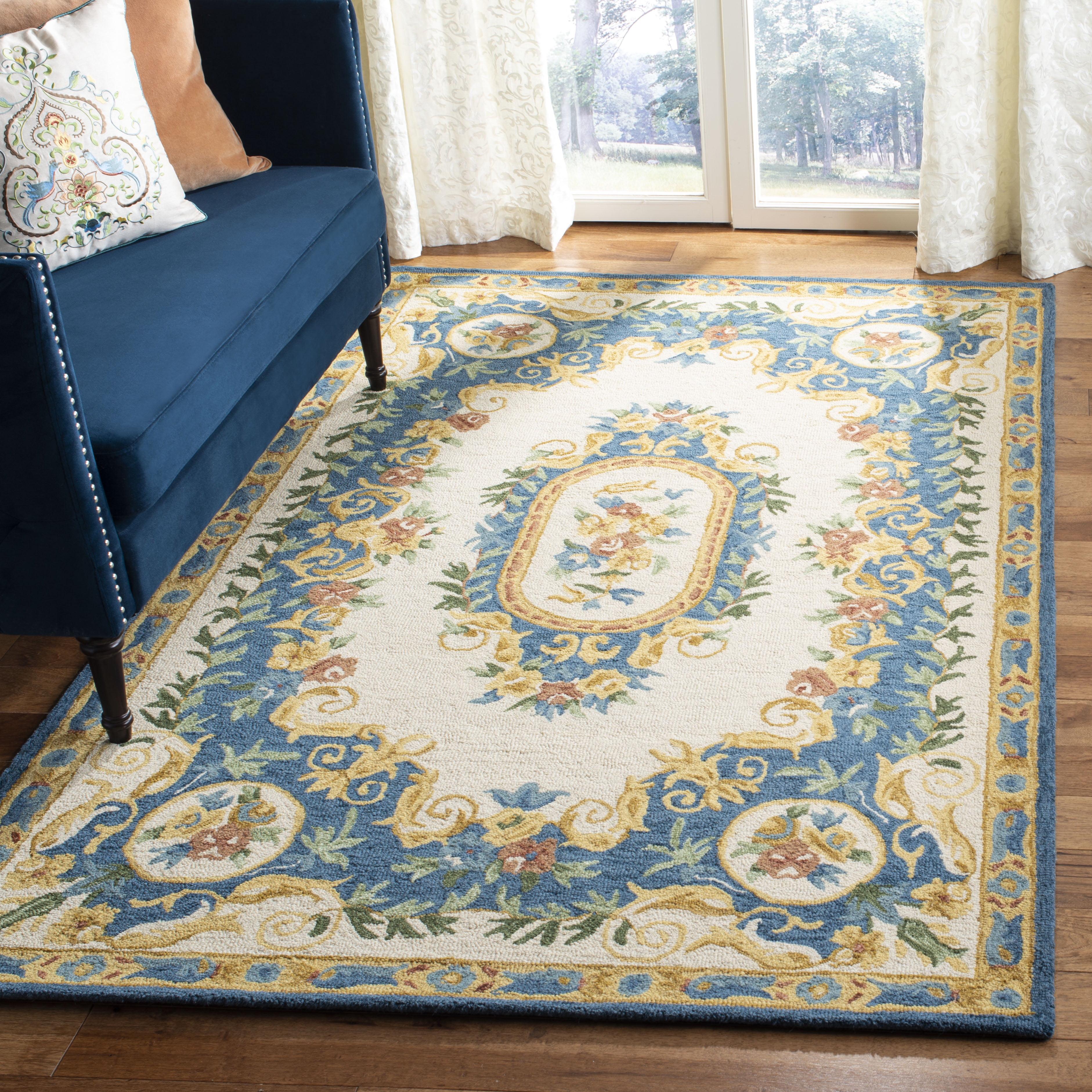 Handmade Medallion Tufted Wool Square Rug - Blue, 5' x 5'