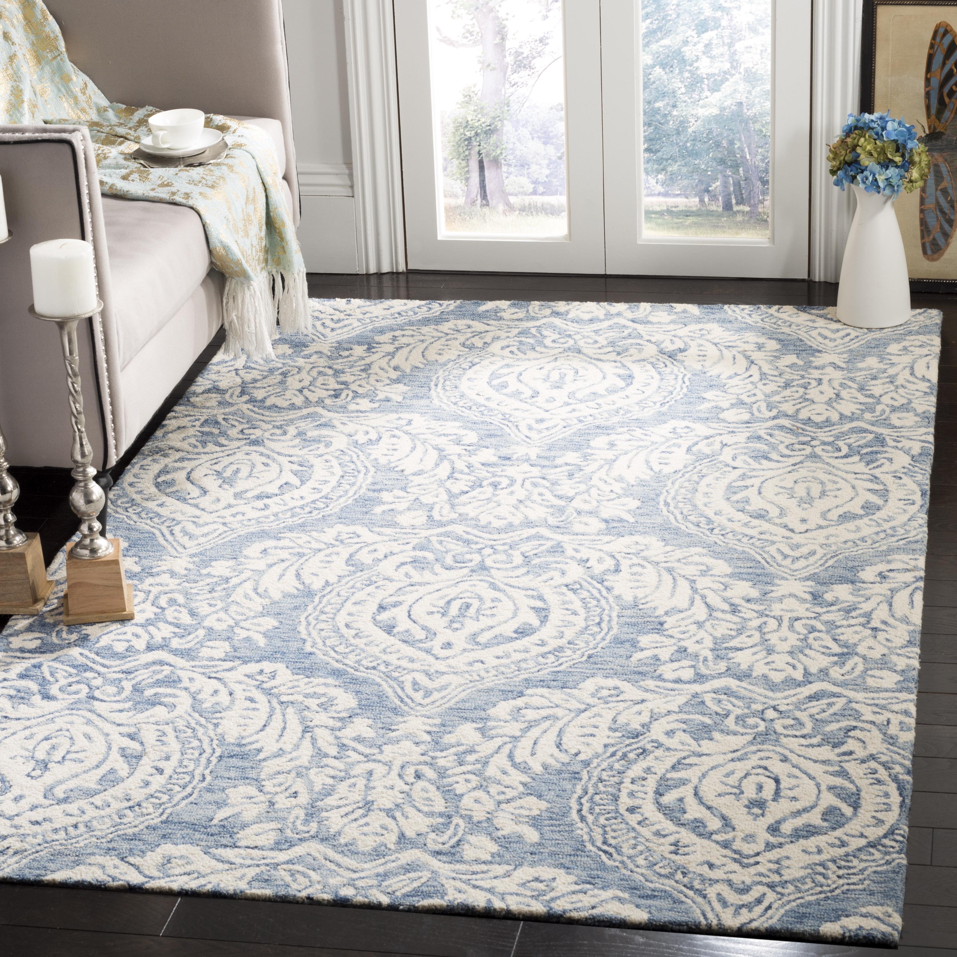 Blue and Ivory Hand-Tufted Wool 4' x 6' Area Rug