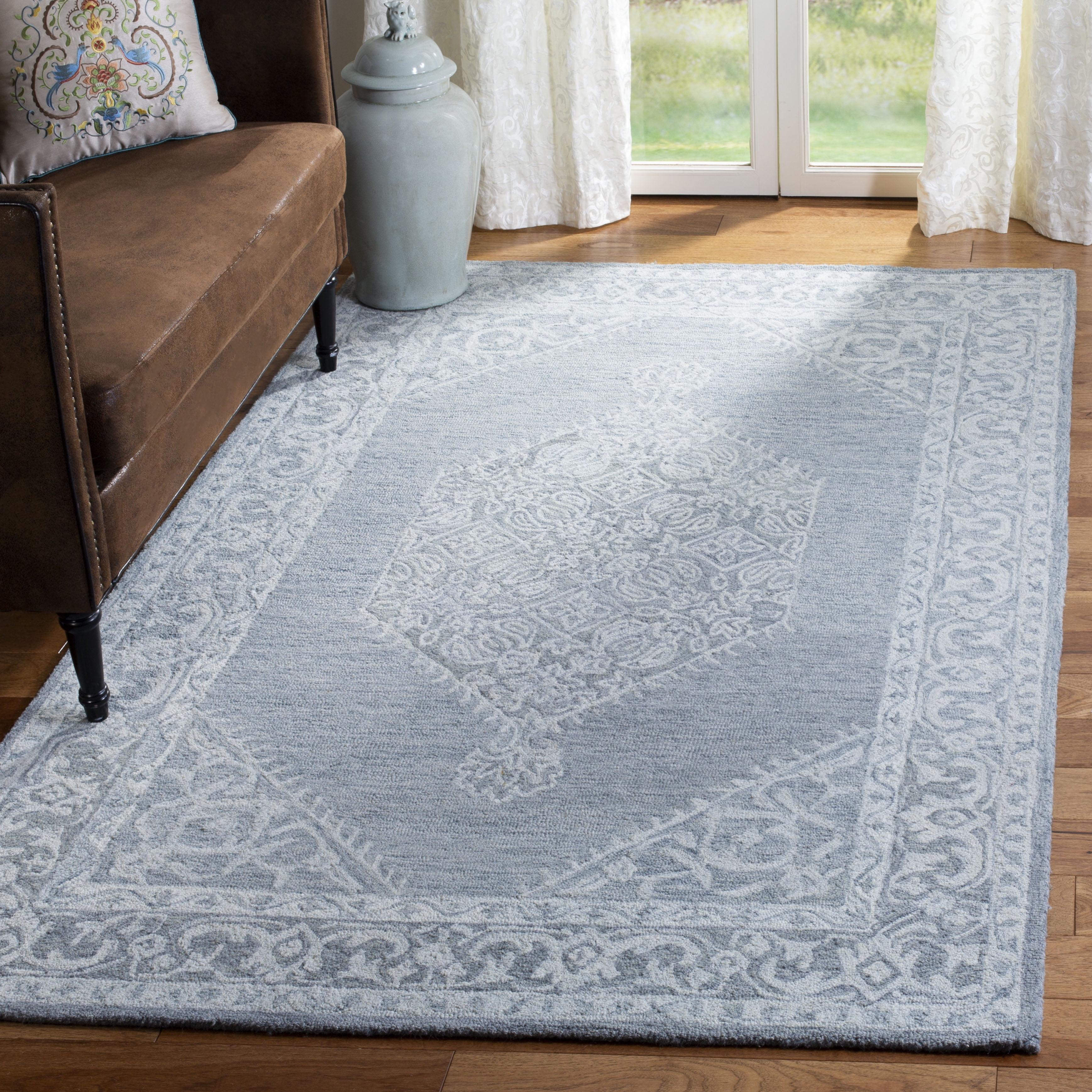 Gray Square Hand-Tufted Wool Easy-Care Rug - 5' x 5'